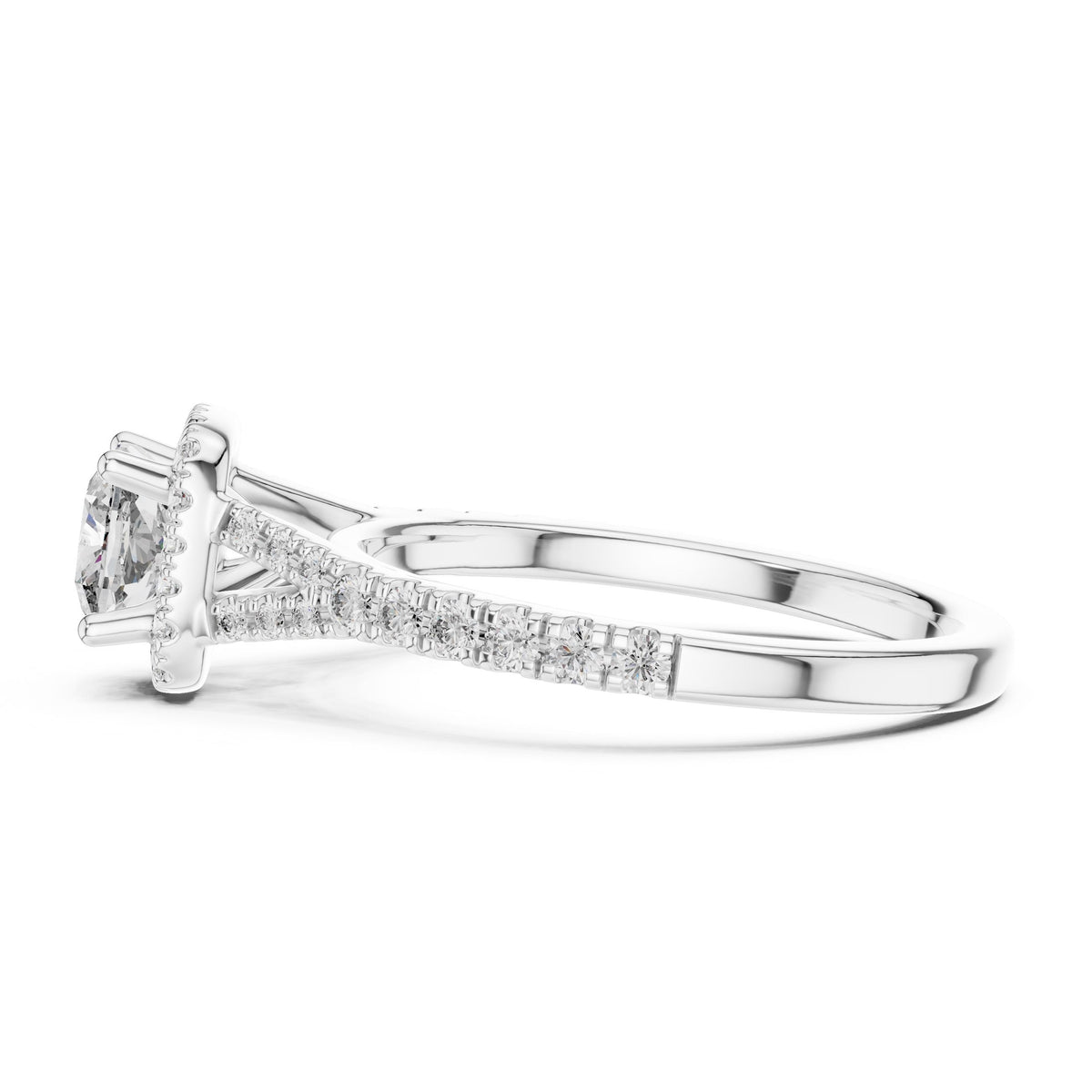 Cushion Halo Diamond Ring with Lab-Grown Diamonds, 10K Gold, White Gold