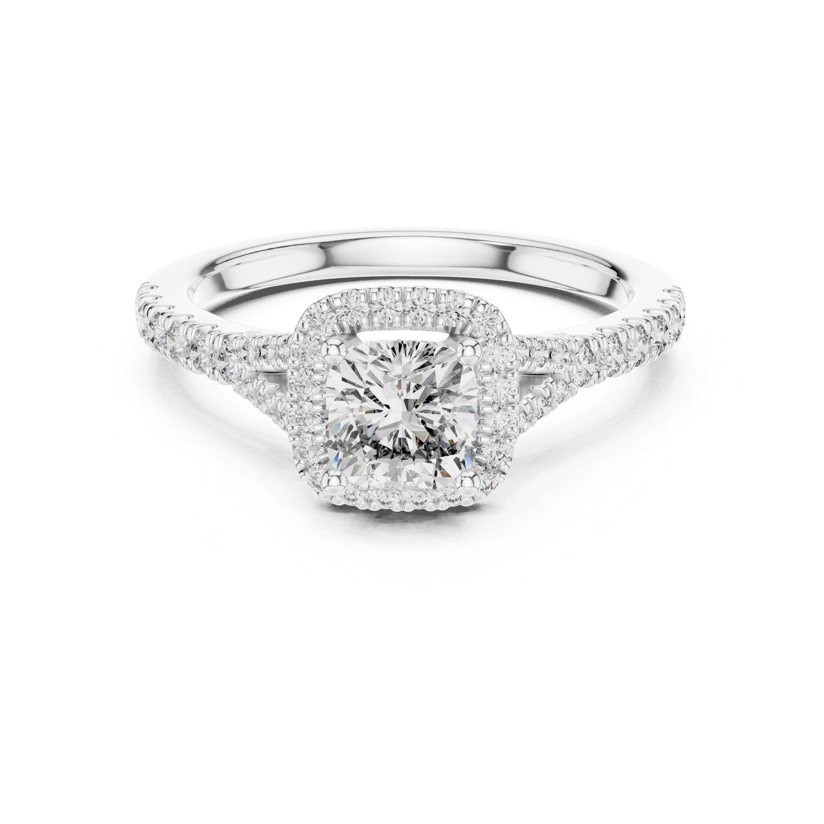 Cushion Halo Diamond Ring with Lab-Grown Diamonds, Vermil – 925 Silver with 18K Gold Plating, White Gold