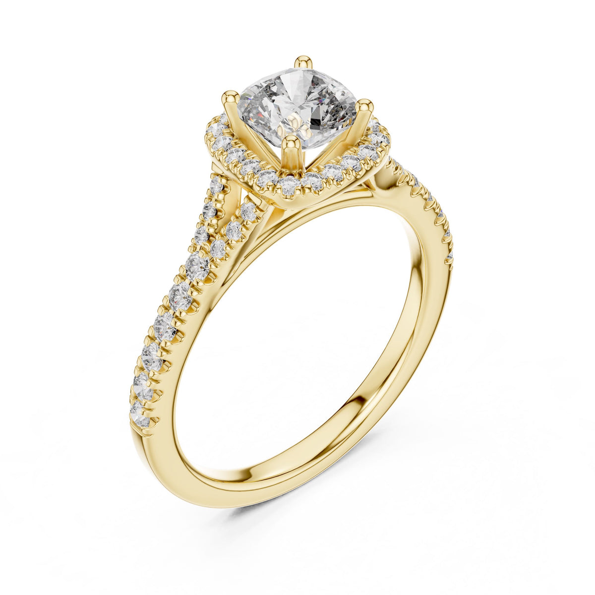 Cushion Halo Diamond Ring with Lab-Grown Diamonds, 14K Gold, Yellow Gold