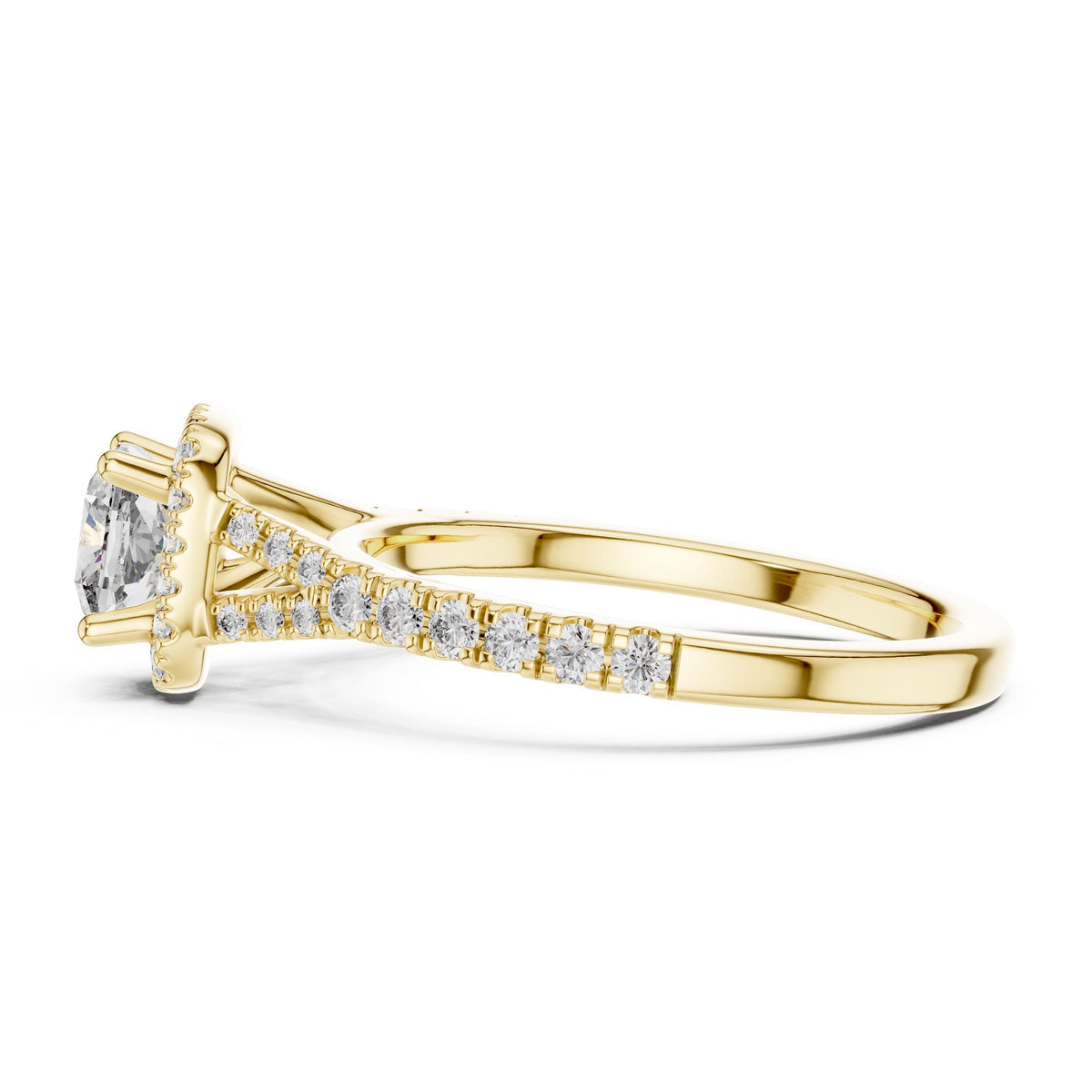Cushion Halo Diamond Ring with Lab-Grown Diamonds, 10K Gold, Yellow Gold