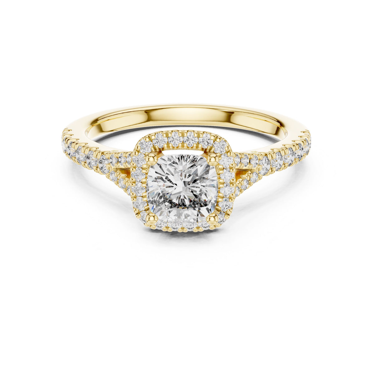 Cushion Halo Diamond Ring with Lab-Grown Diamonds, Vermil – 925 Silver with 18K Gold Plating, Yellow Gold