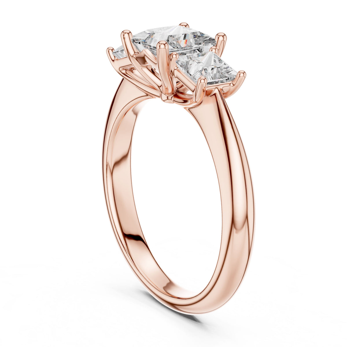 Princess-Cut Three-Stone Diamond Ring with Lab-Grown Diamonds, 18K Gold, Rose Gold