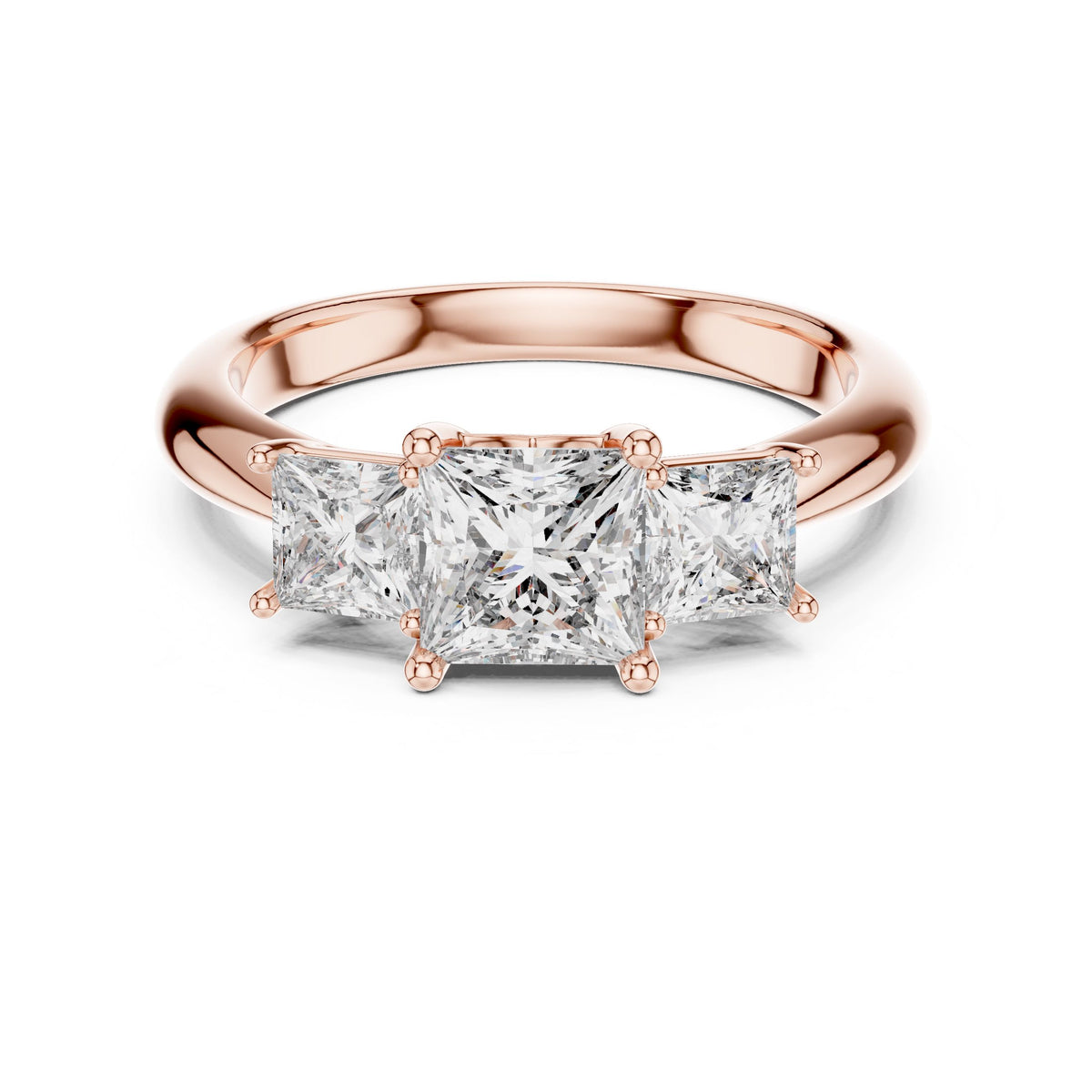 Princess-Cut Three-Stone Diamond Ring with Lab-Grown Diamonds, Vermil – 925 Silver with 18K Gold Plating, Rose Gold