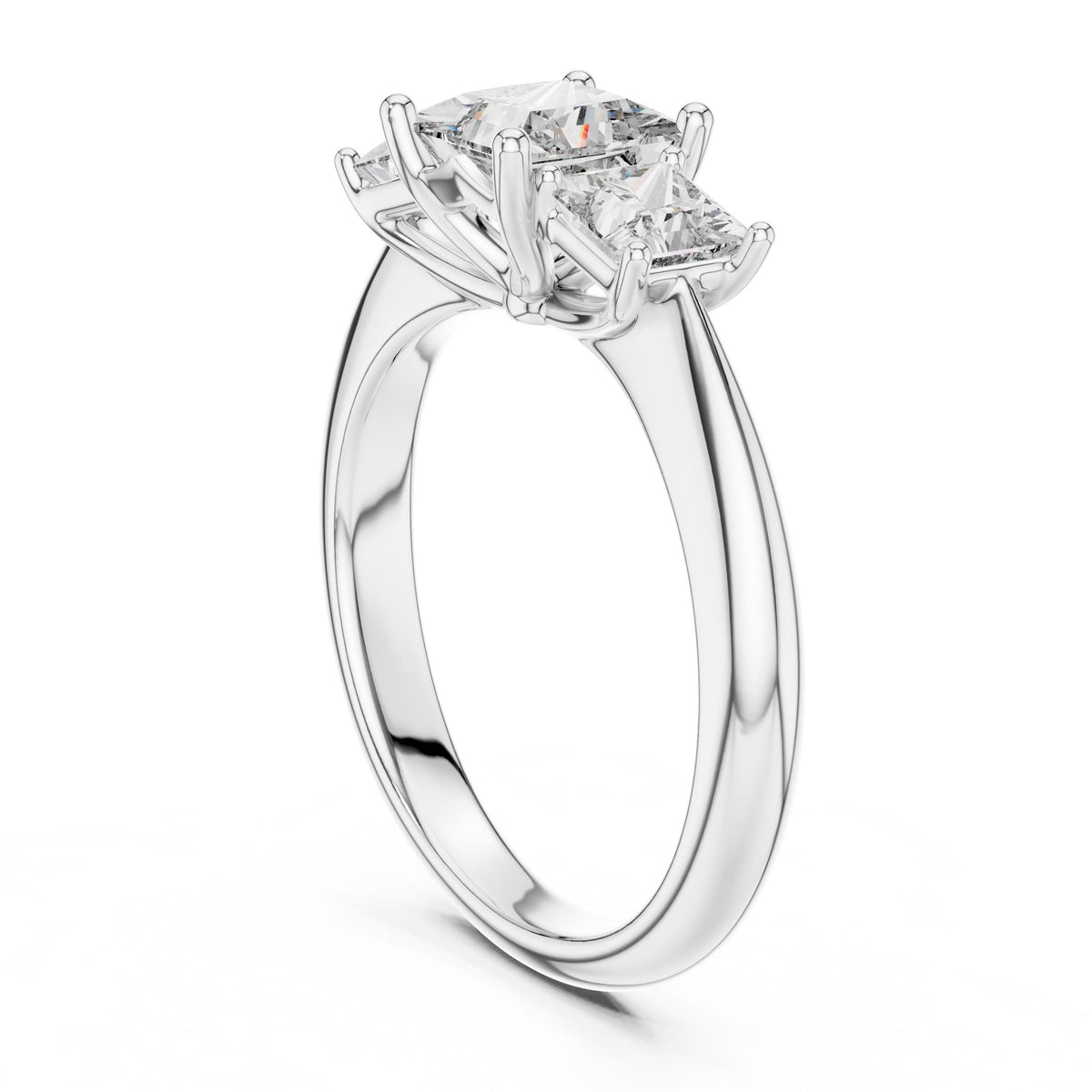 Princess-Cut Three-Stone Diamond Ring with Lab-Grown Diamonds, 18K Gold, White Gold