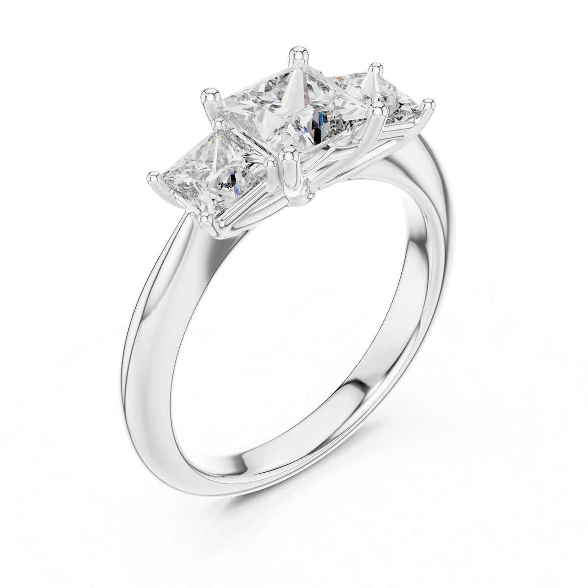 Princess-Cut Three-Stone Diamond Ring with Lab-Grown Diamonds, 14K Gold, White Gold