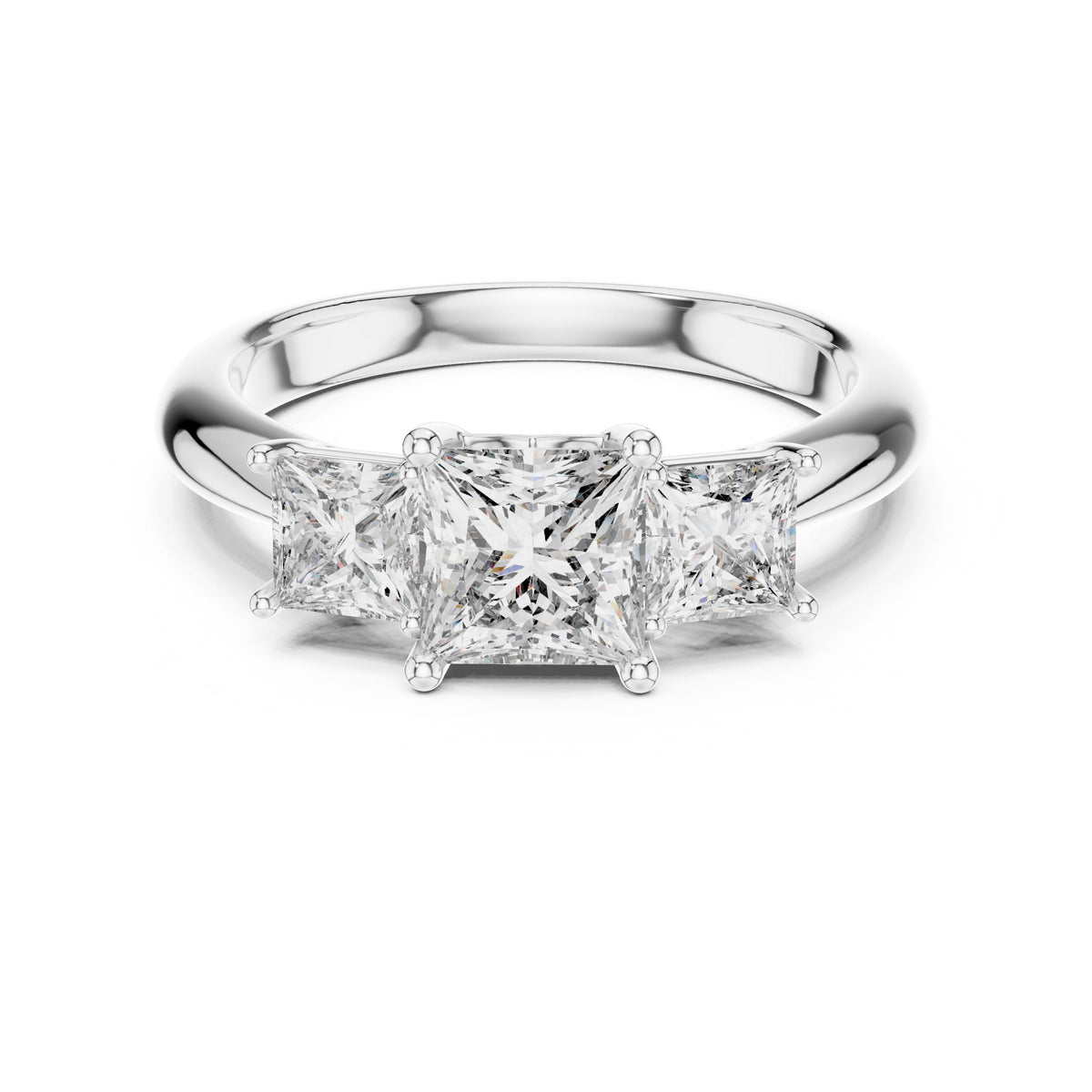 Princess-Cut Three-Stone Diamond Ring with Lab-Grown Diamonds, Vermil – 925 Silver with 18K Gold Plating, White Gold