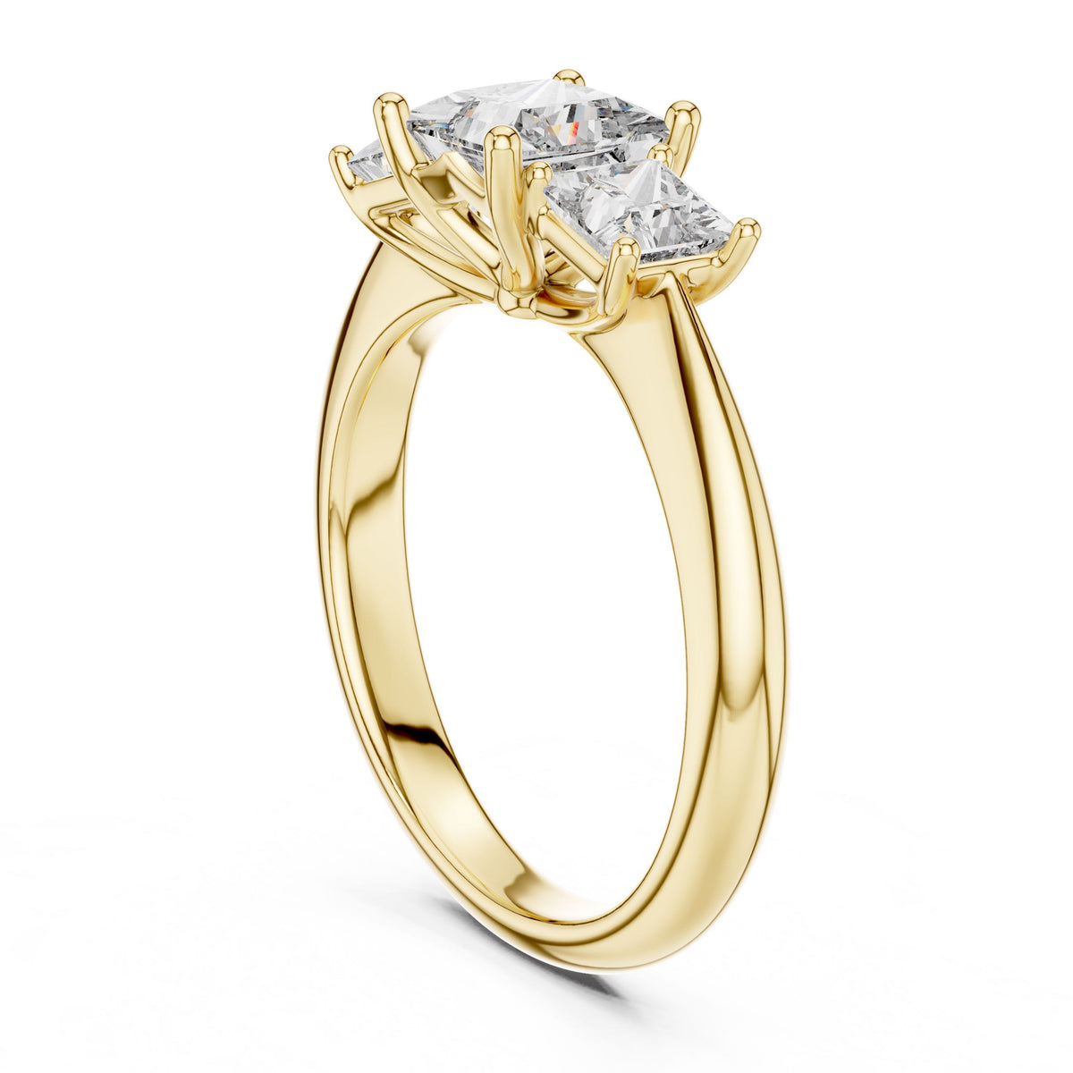 Princess-Cut Three-Stone Diamond Ring with Lab-Grown Diamonds, 18K Gold, Yellow Gold