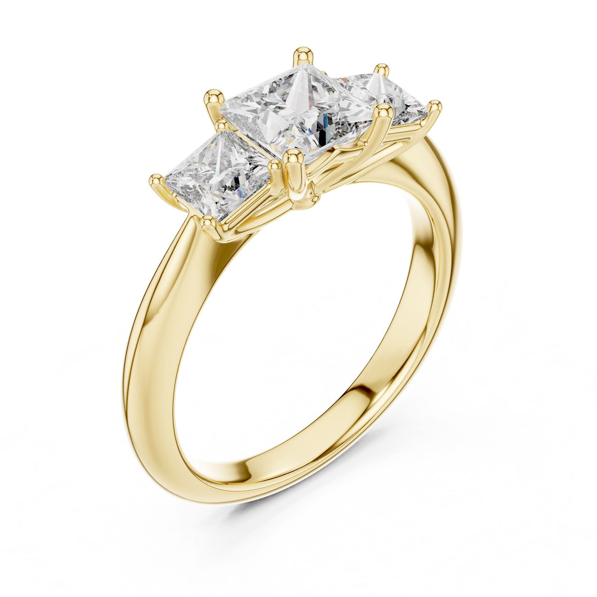 Princess-Cut Three-Stone Diamond Ring with Lab-Grown Diamonds, 14K Gold, Yellow Gold