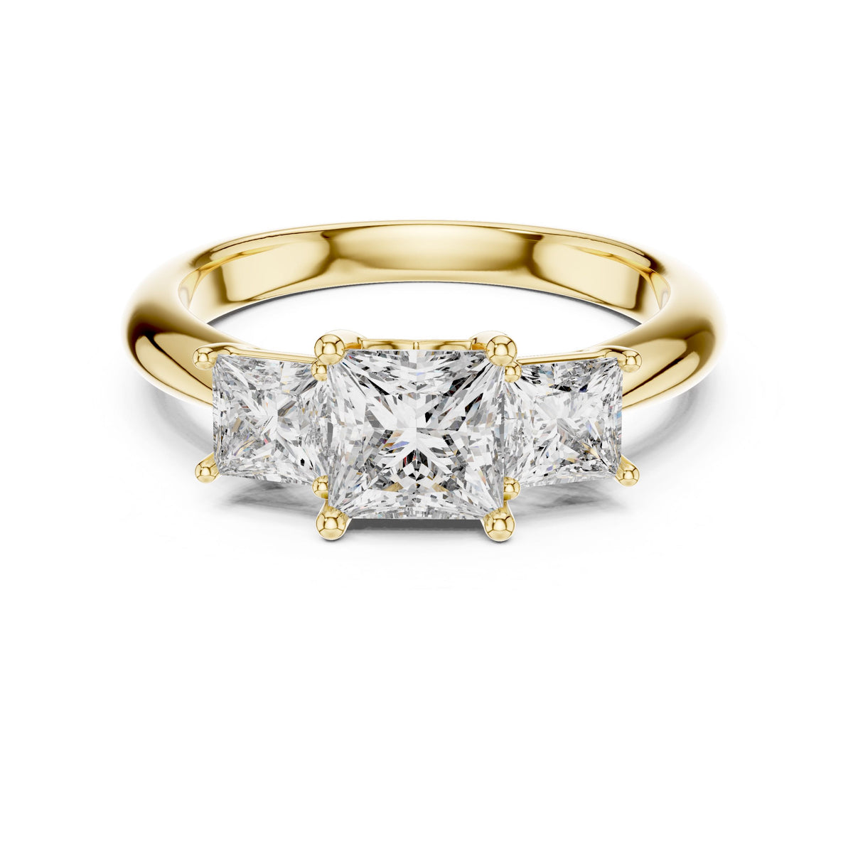 Princess-Cut Three-Stone Diamond Ring with Lab-Grown Diamonds, Vermil – 925 Silver with 18K Gold Plating, Yellow Gold