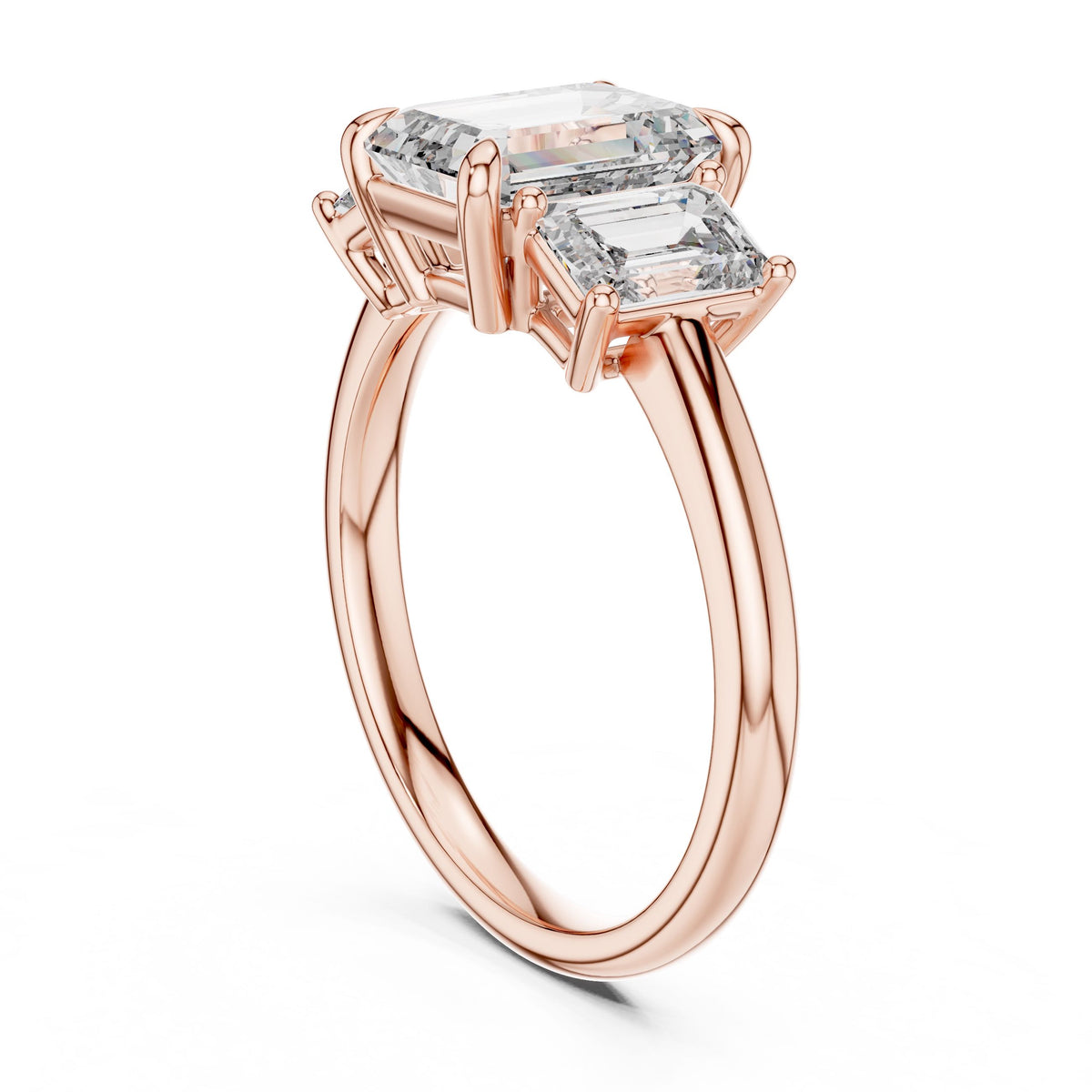 Emerald-Cut Three-Stone Diamond Ring with Lab-Grown Diamonds, 18K Gold, Rose Gold
