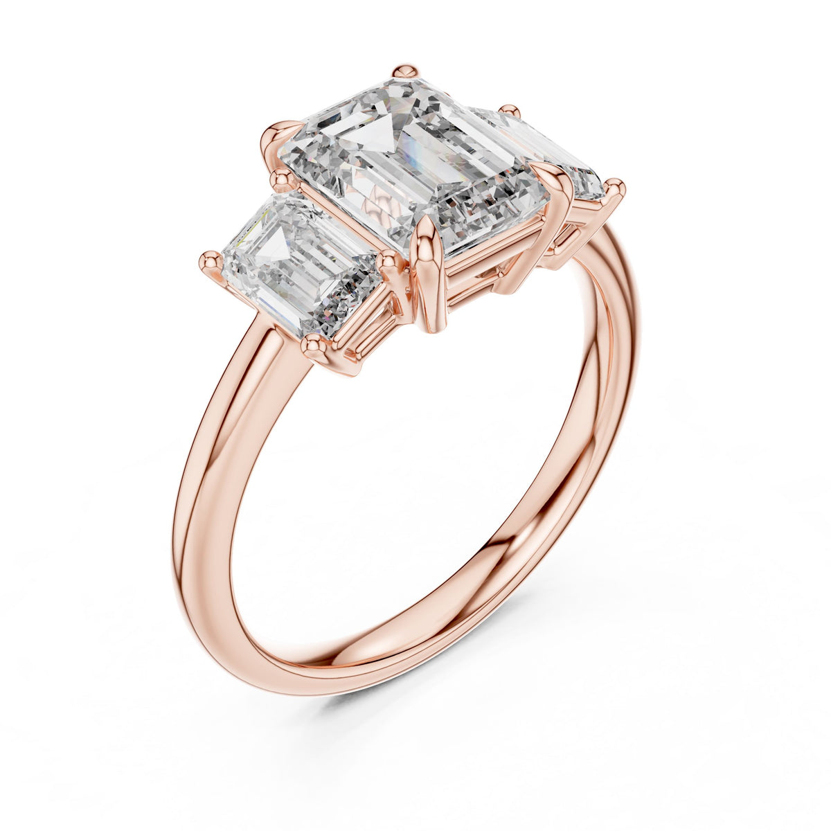 Emerald-Cut Three-Stone Diamond Ring with Lab-Grown Diamonds, 14K Gold, Rose Gold