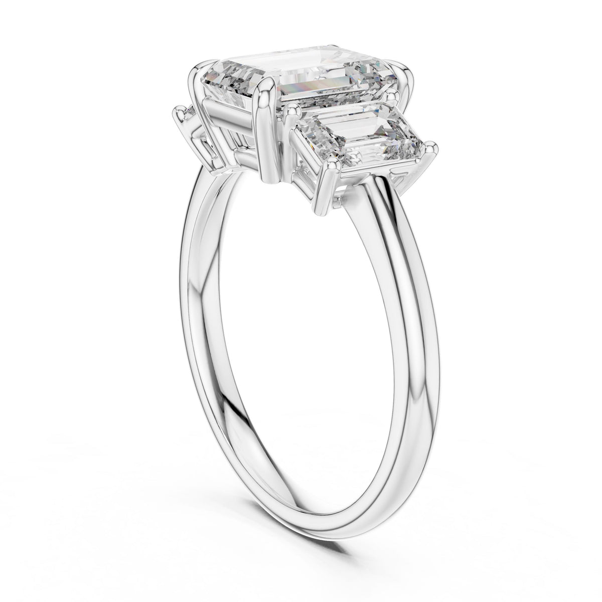 Emerald-Cut Three-Stone Diamond Ring with Lab-Grown Diamonds, 18K Gold, White Gold