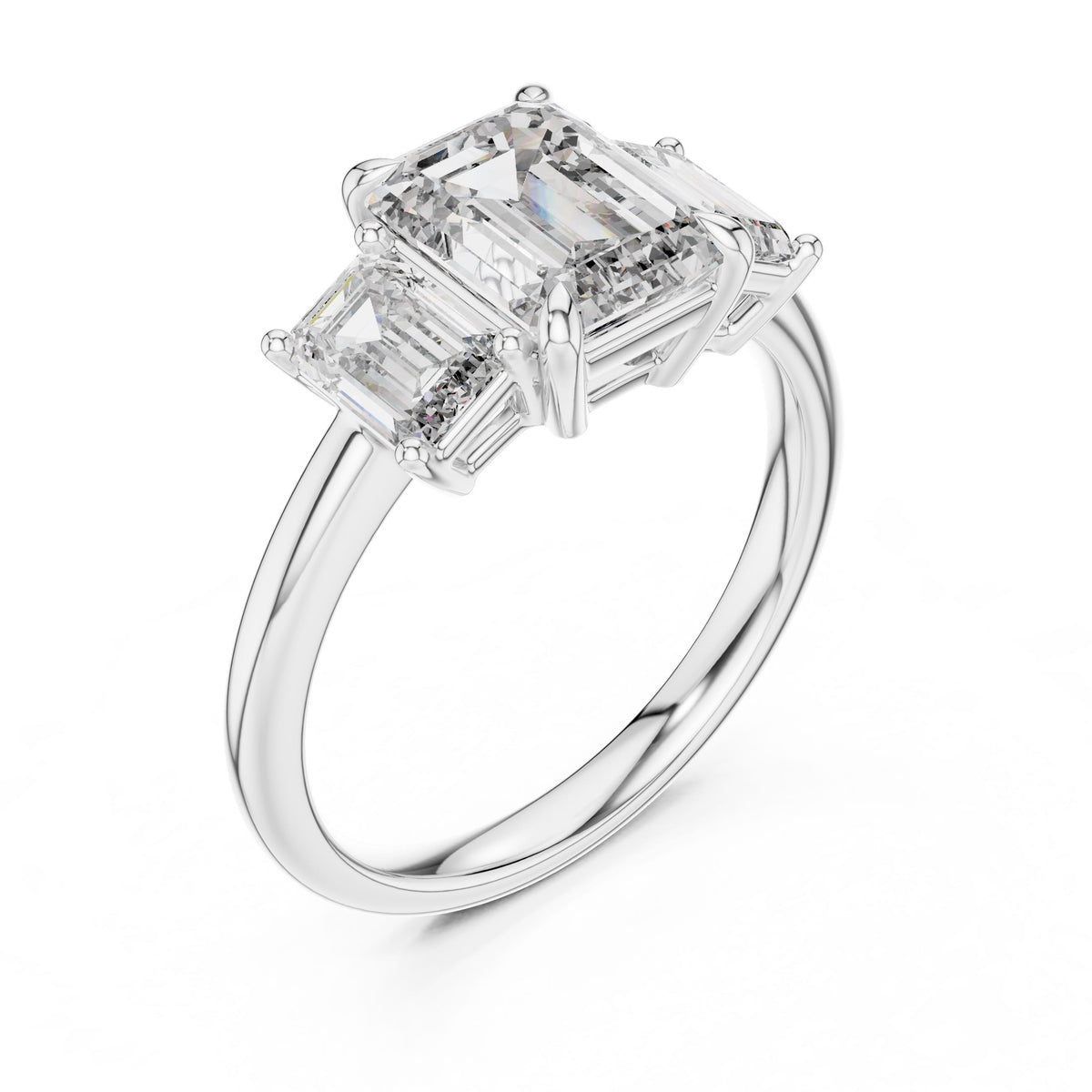 Emerald-Cut Three-Stone Diamond Ring with Lab-Grown Diamonds, 14K Gold, White Gold