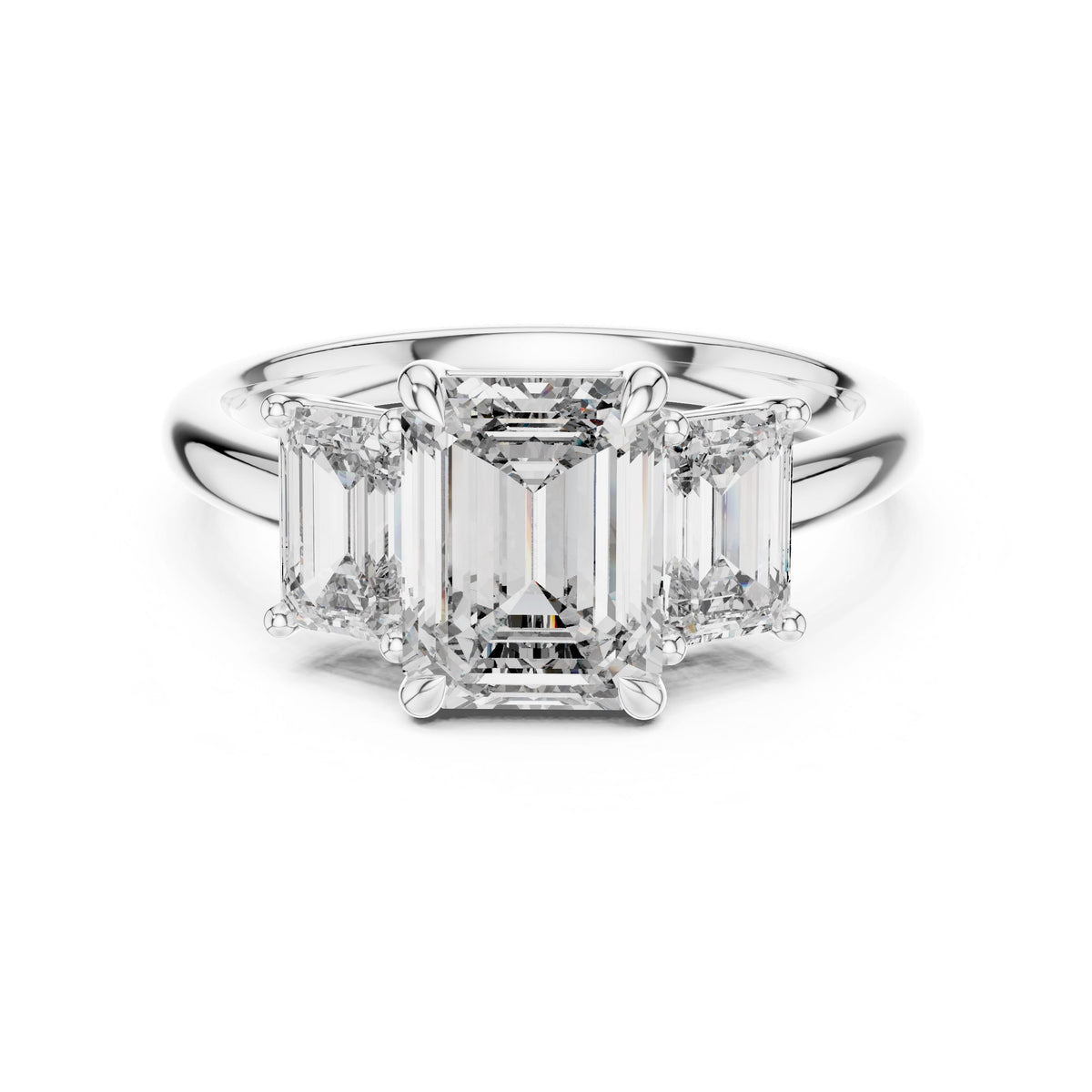 Emerald-Cut Three-Stone Diamond Ring with Lab-Grown Diamonds, Vermil – 925 Silver with 18K Gold Plating, White Gold