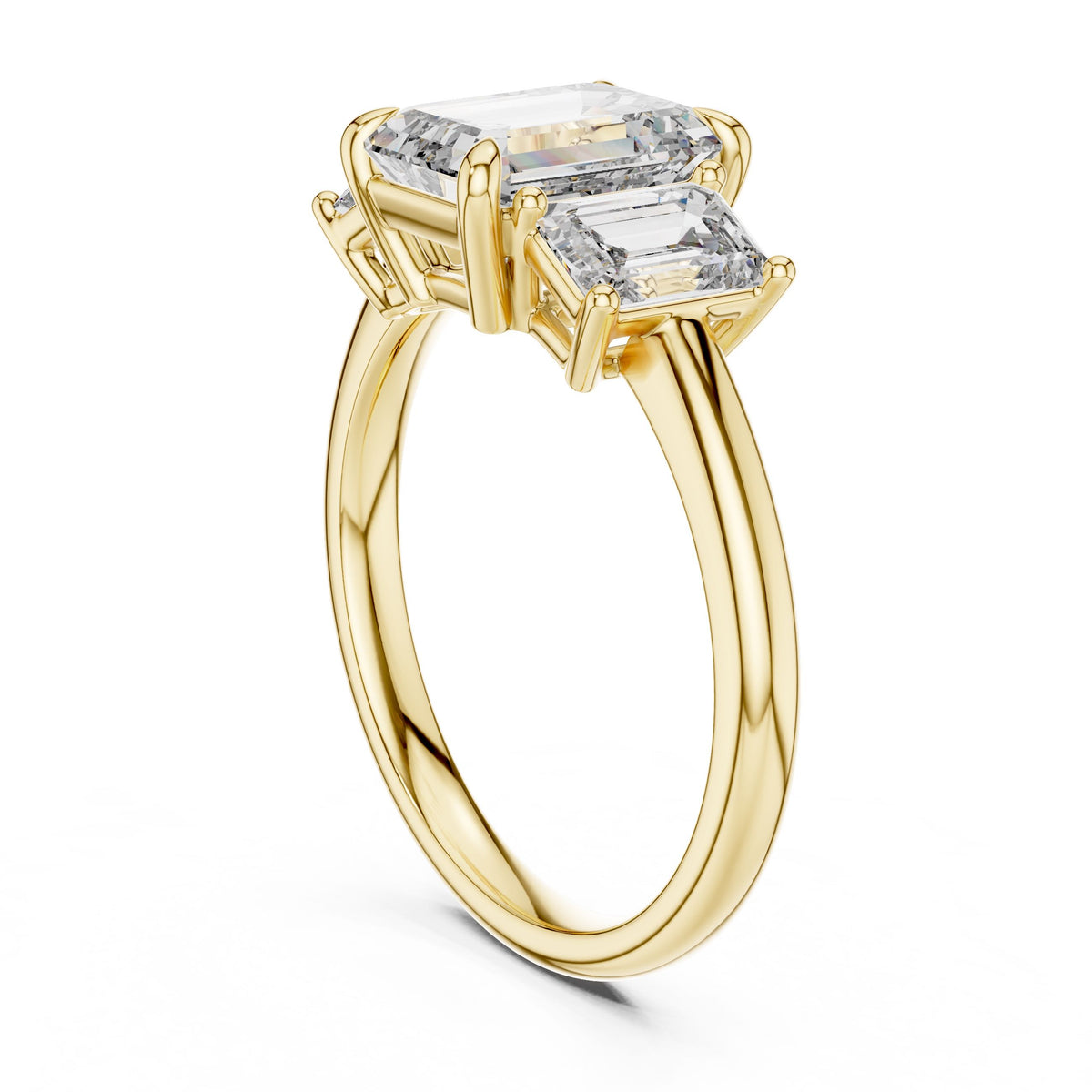Emerald-Cut Three-Stone Diamond Ring with Lab-Grown Diamonds, 18K Gold, Yellow Gold