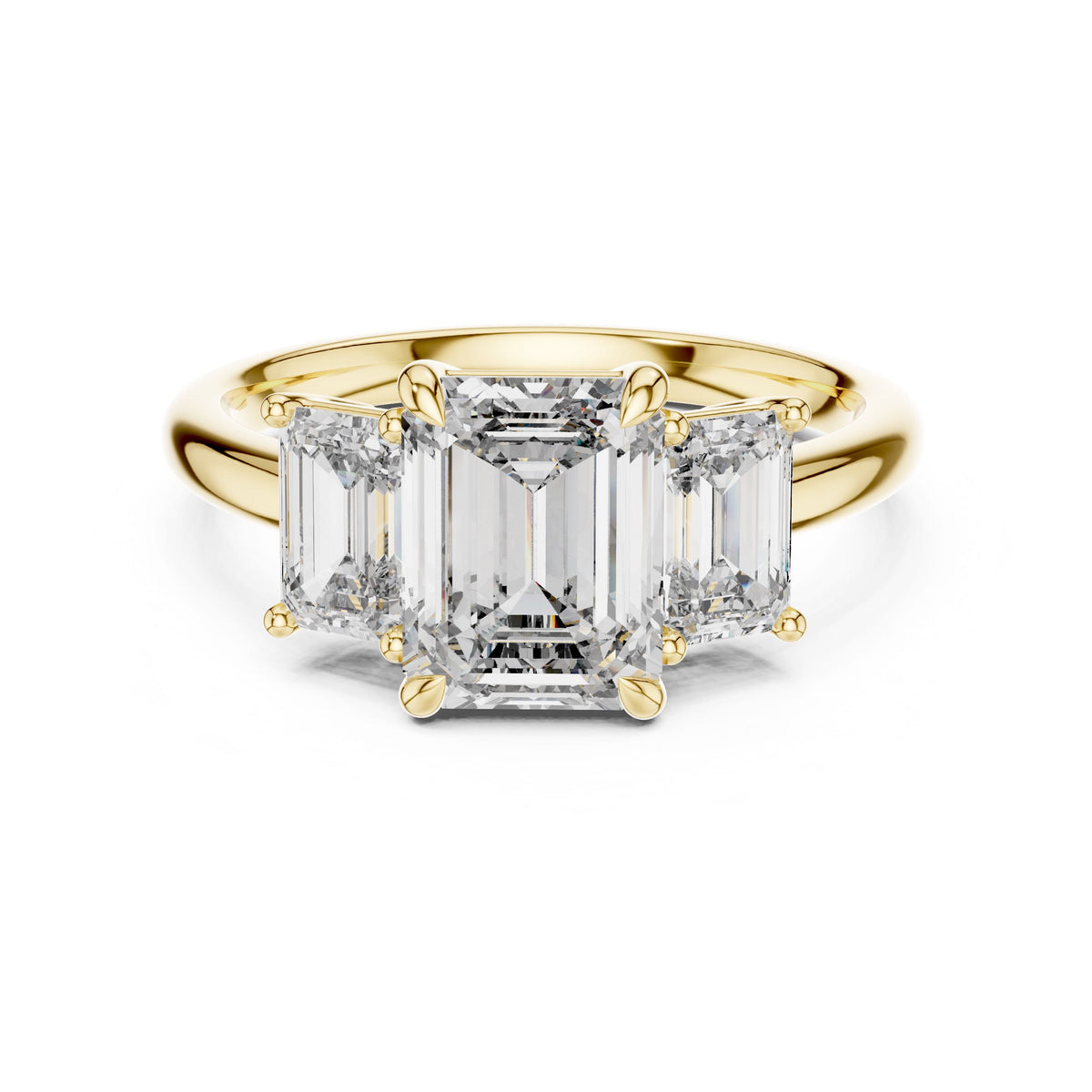 Emerald-Cut Three-Stone Diamond Ring with Lab-Grown Diamonds, Vermil – 925 Silver with 18K Gold Plating, Yellow Gold
