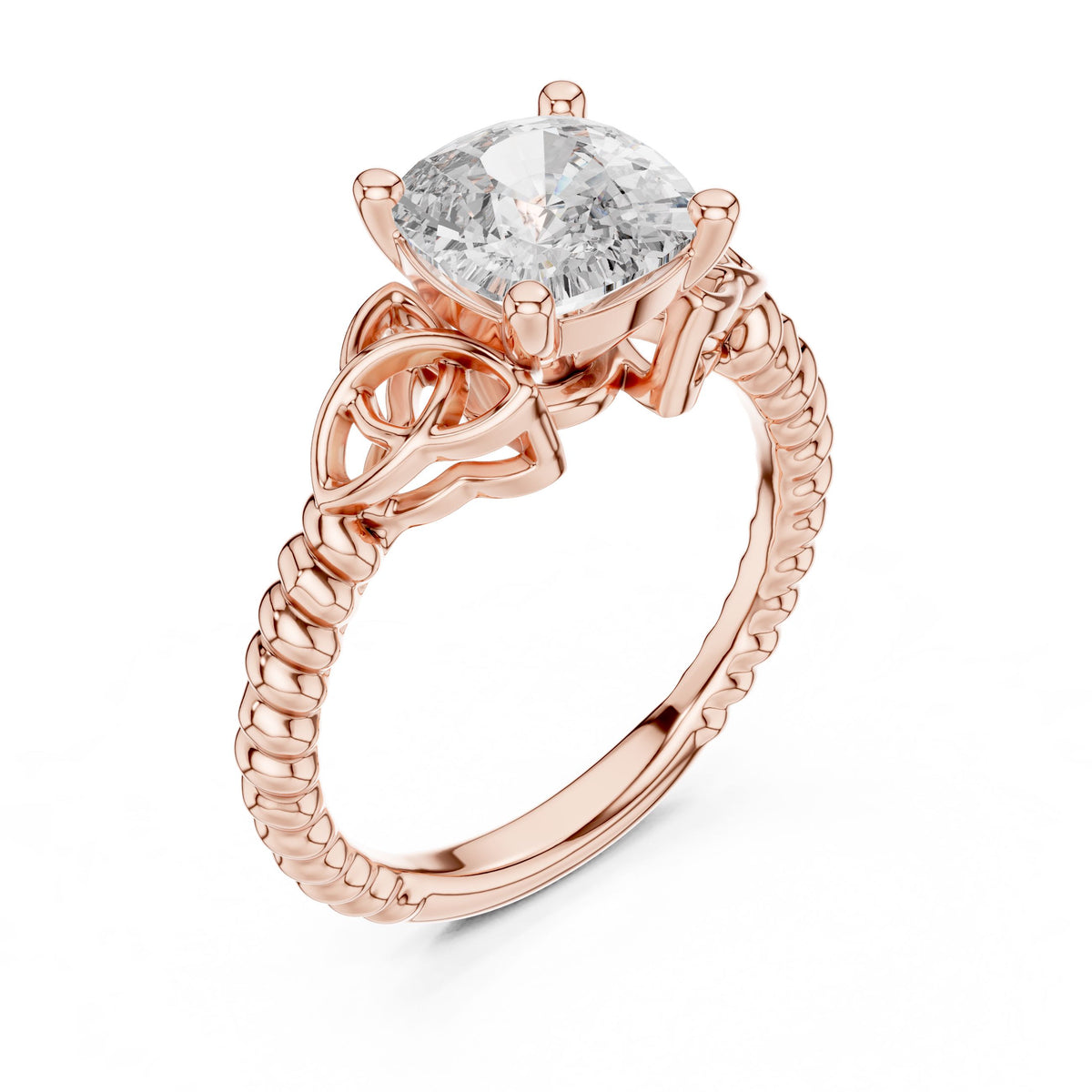 Twisted-Band Cushion Solitaire Ring with Lab-Grown Diamonds, 14K Gold, Rose Gold