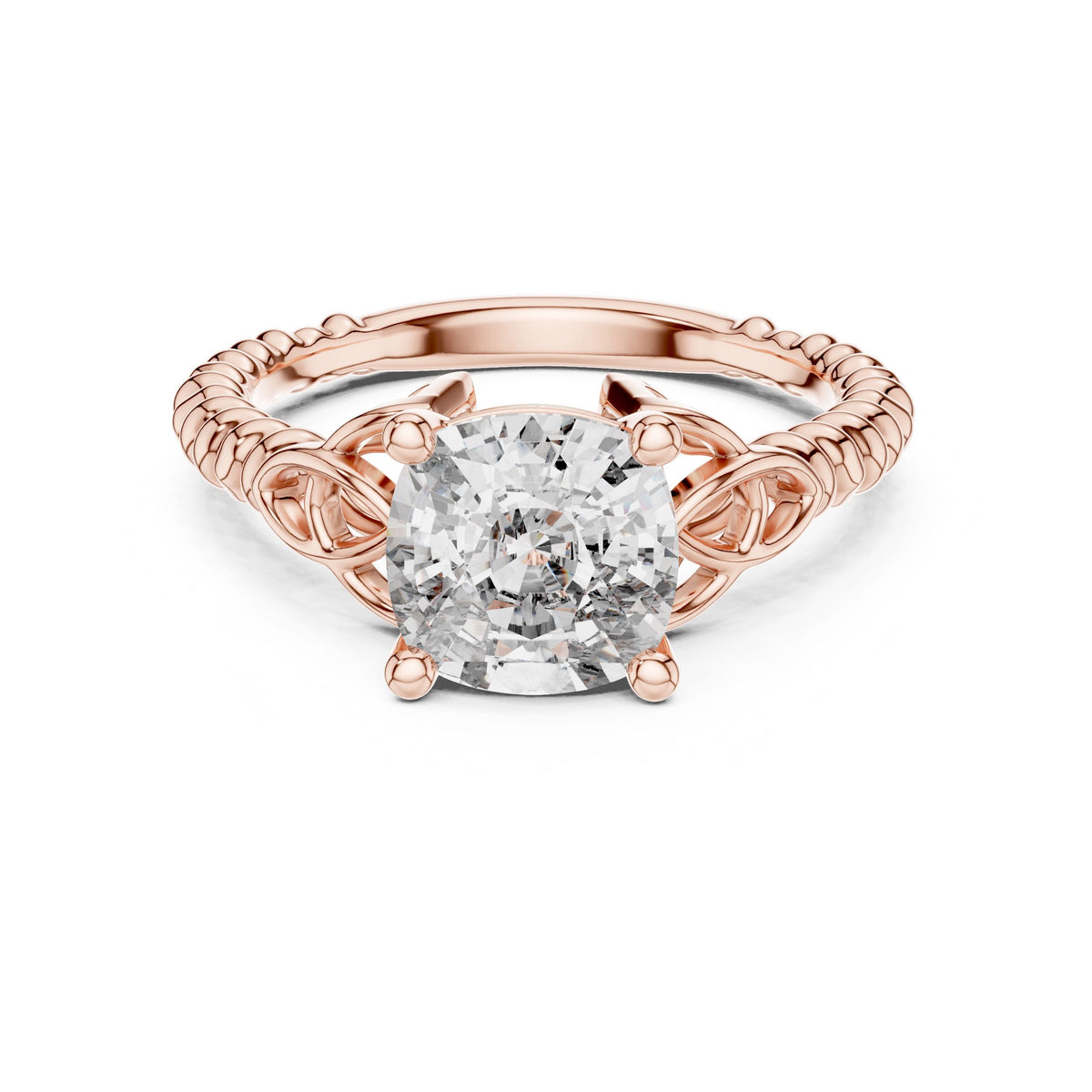 Twisted-Band Cushion Solitaire Ring with Lab-Grown Diamonds, Vermil – 925 Silver with 18K Gold Plating, Rose Gold