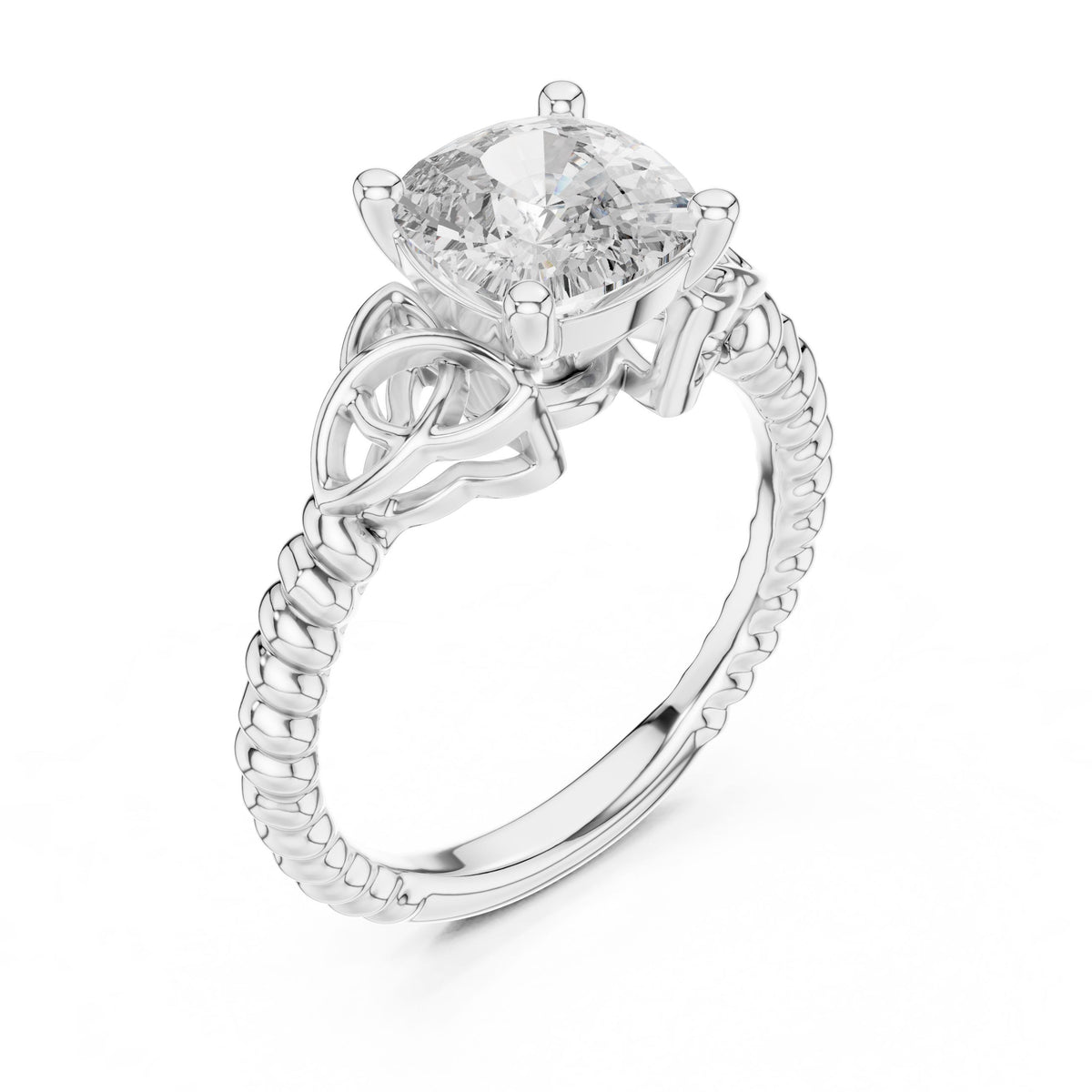 Twisted-Band Cushion Solitaire Ring with Lab-Grown Diamonds, 14K Gold, White Gold