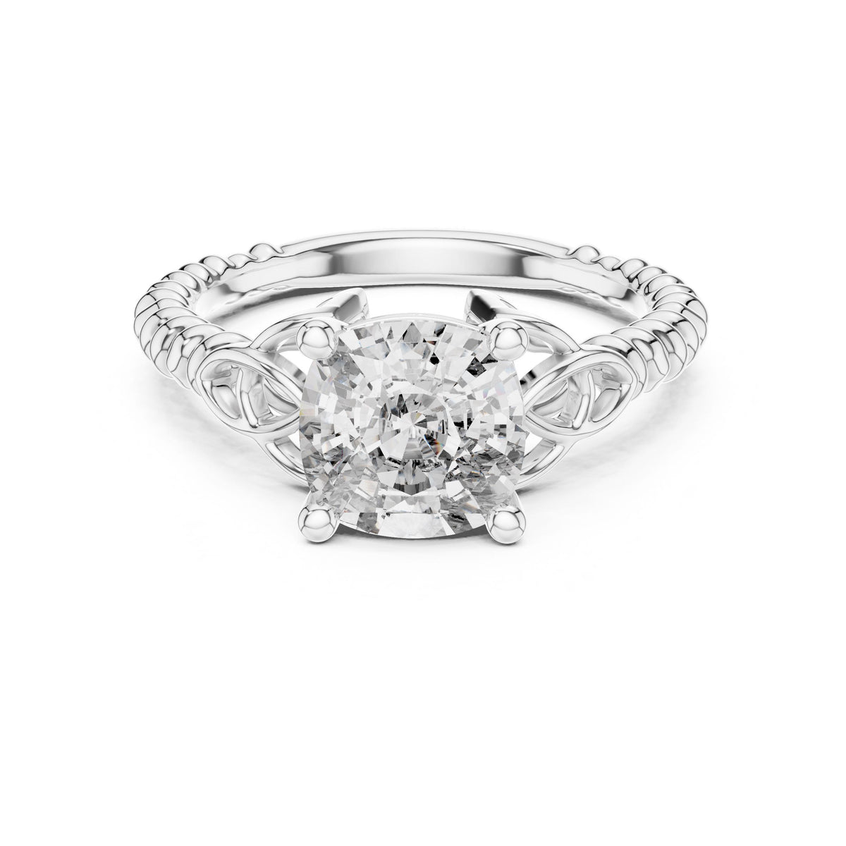 Twisted-Band Cushion Solitaire Ring with Lab-Grown Diamonds, Vermil – 925 Silver with 18K Gold Plating, White Gold