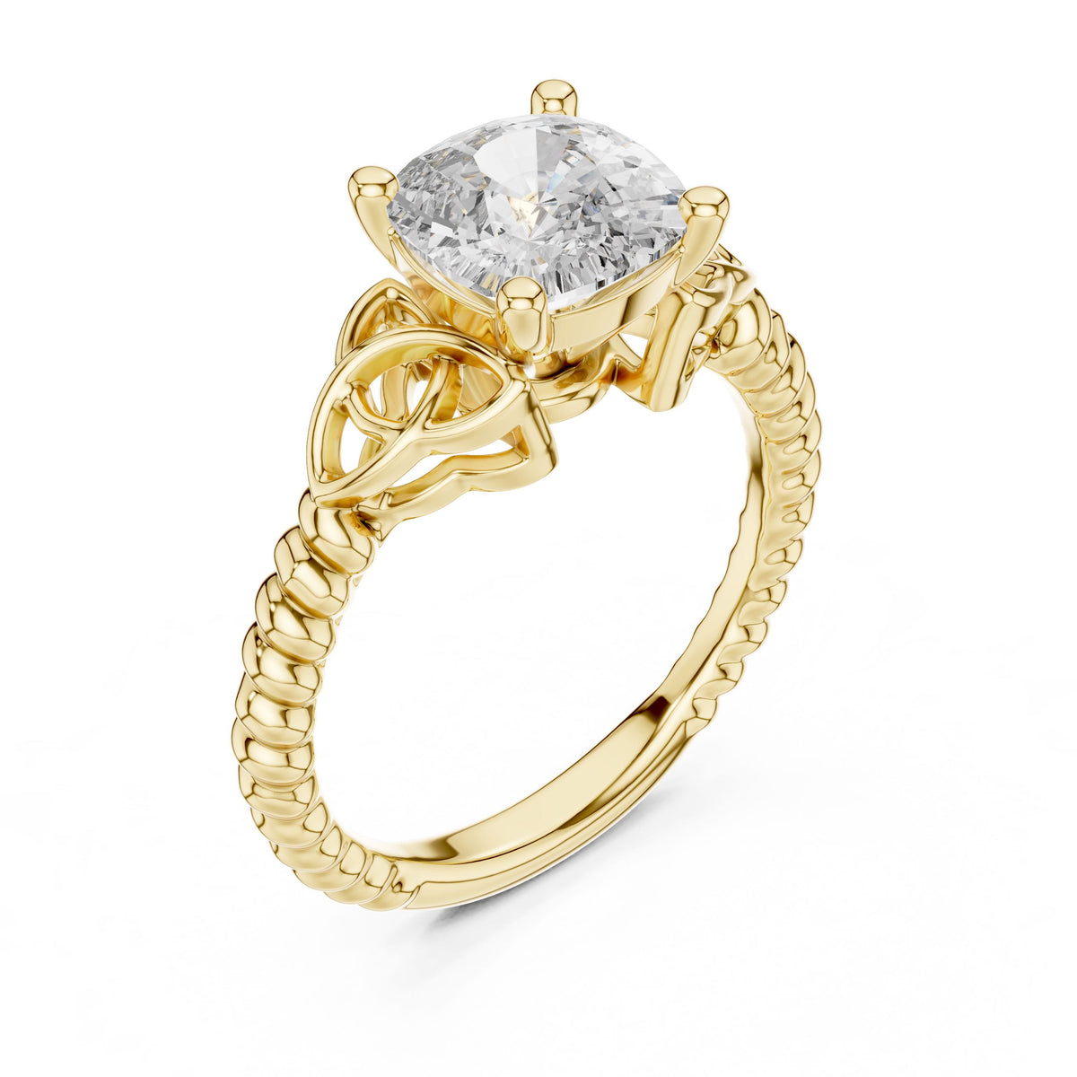 Twisted-Band Cushion Solitaire Ring with Lab-Grown Diamonds, 14K Gold, Yellow Gold