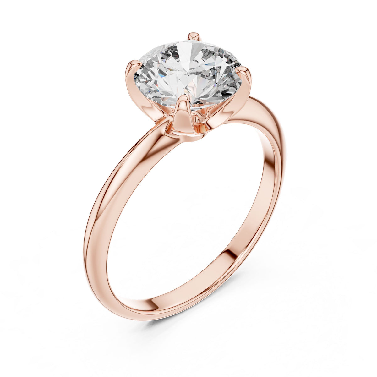 Classic Round Solitaire Diamond Ring with Lab-Grown Diamonds, 14K Gold, Rose Gold