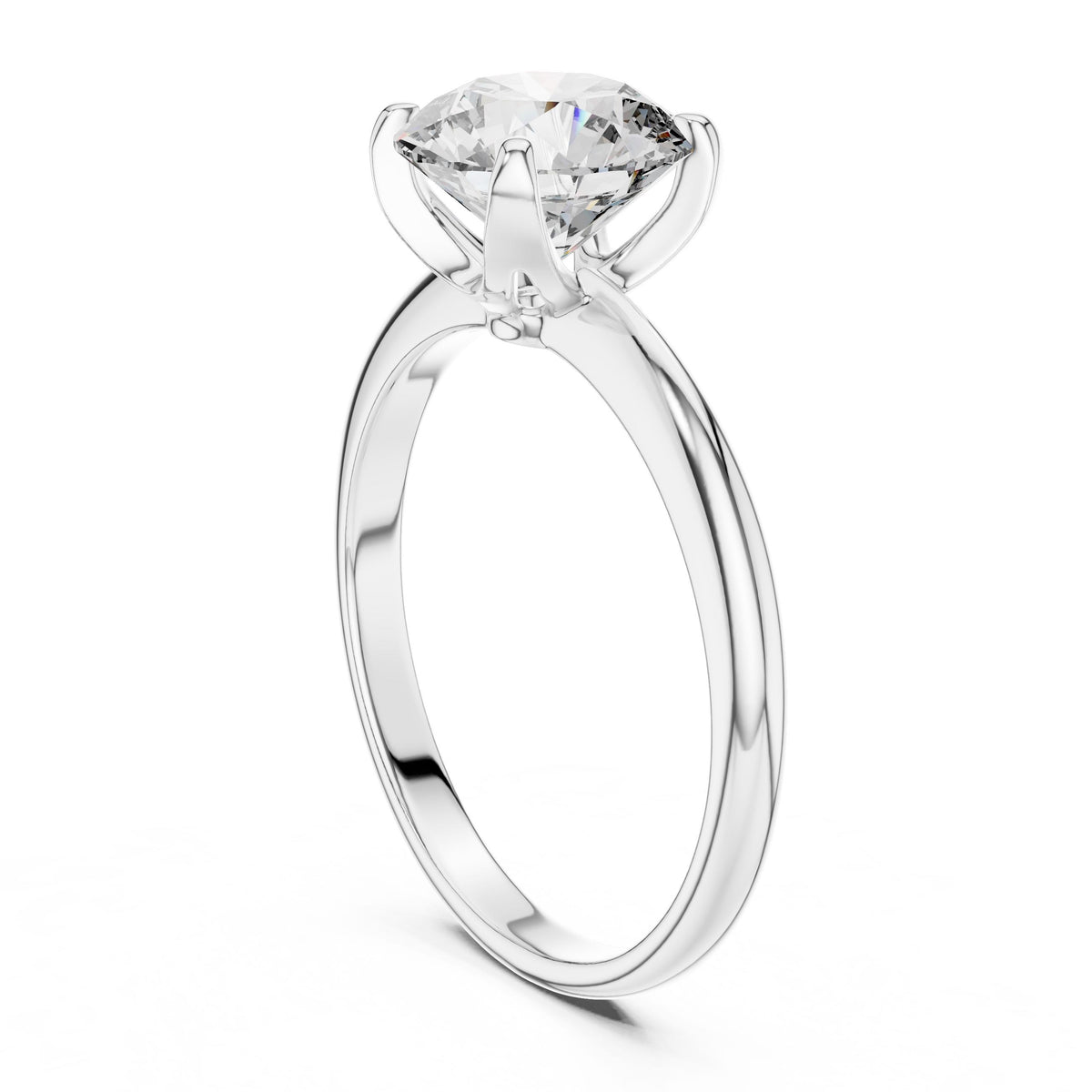 Classic Round Solitaire Diamond Ring with Lab-Grown Diamonds, 18K Gold, White Gold