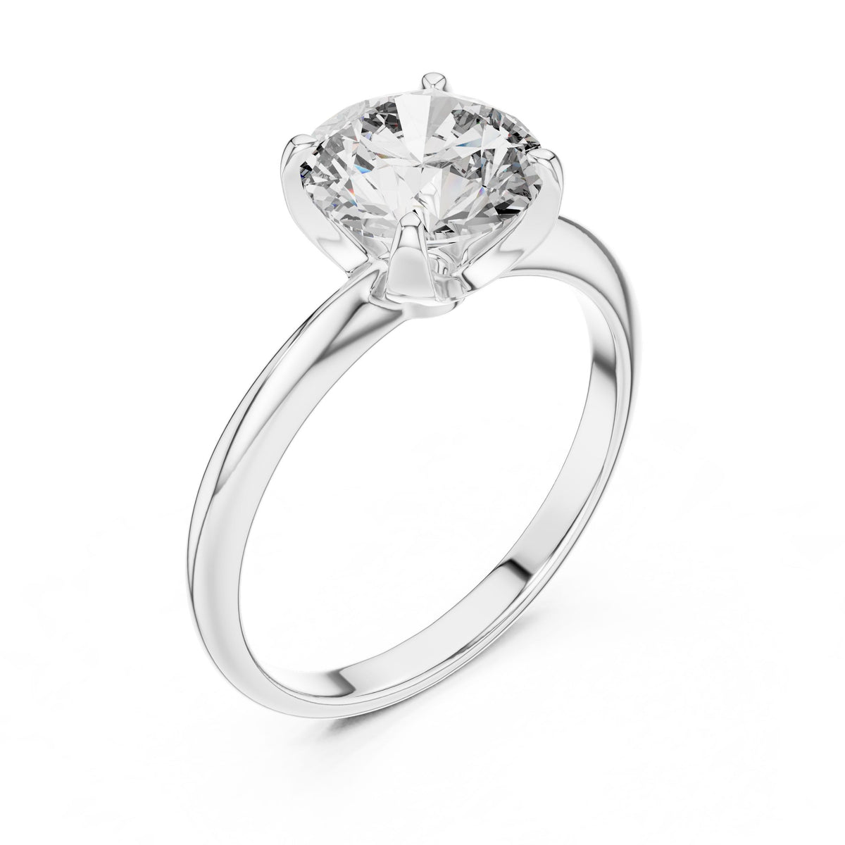 Classic Round Solitaire Diamond Ring with Lab-Grown Diamonds, 14K Gold, White Gold