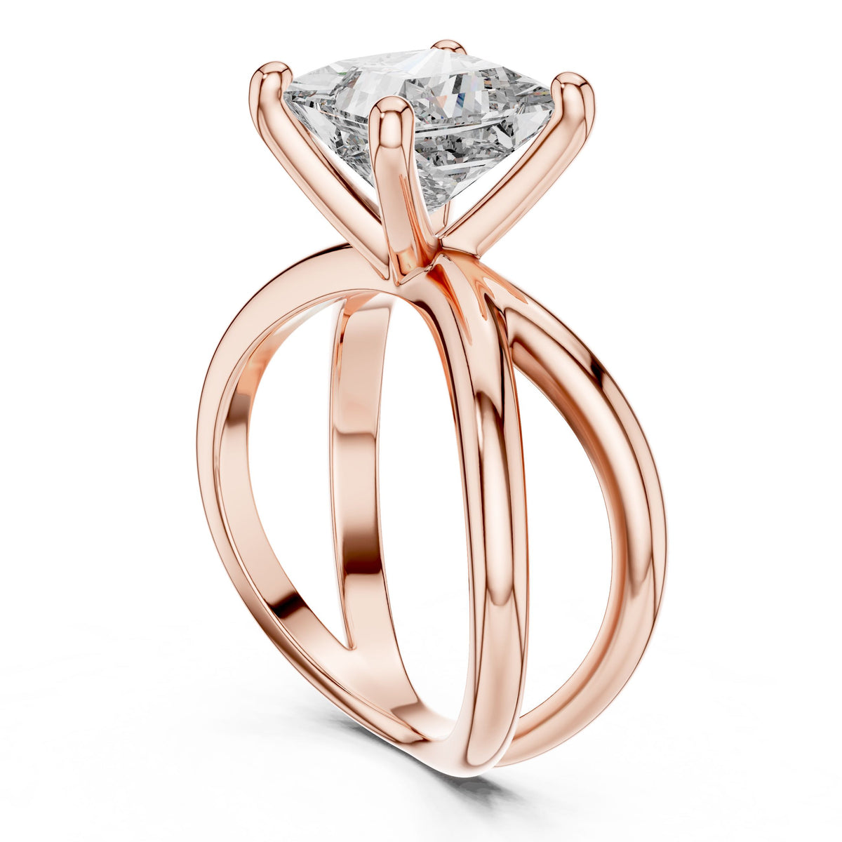 Twisted-Shank Princess Solitaire Ring with Lab-Grown Diamonds, 18K Gold, Rose Gold