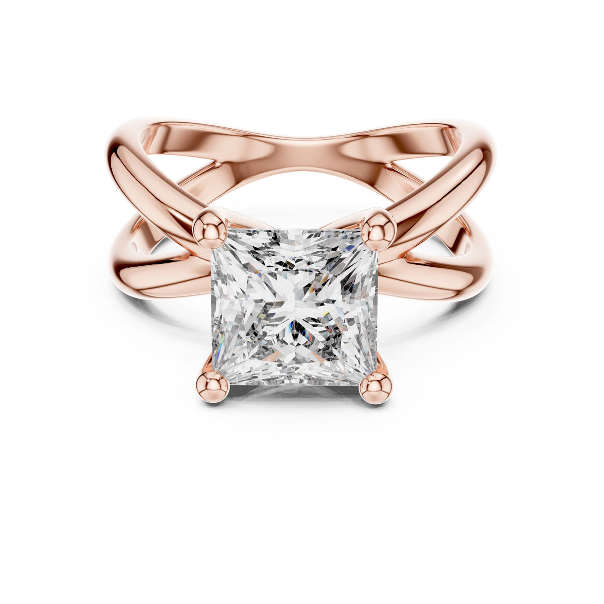 Twisted-Shank Princess Solitaire Ring with Lab-Grown Diamonds, Vermil – 925 Silver with 18K Gold Plating, Rose Gold