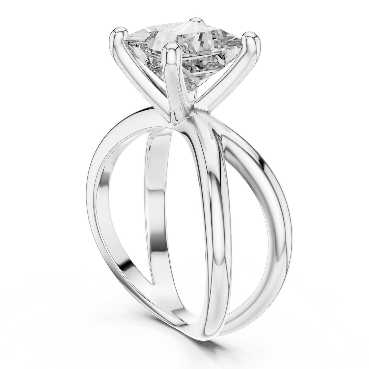 Twisted-Shank Princess Solitaire Ring with Lab-Grown Diamonds, 18K Gold, White Gold