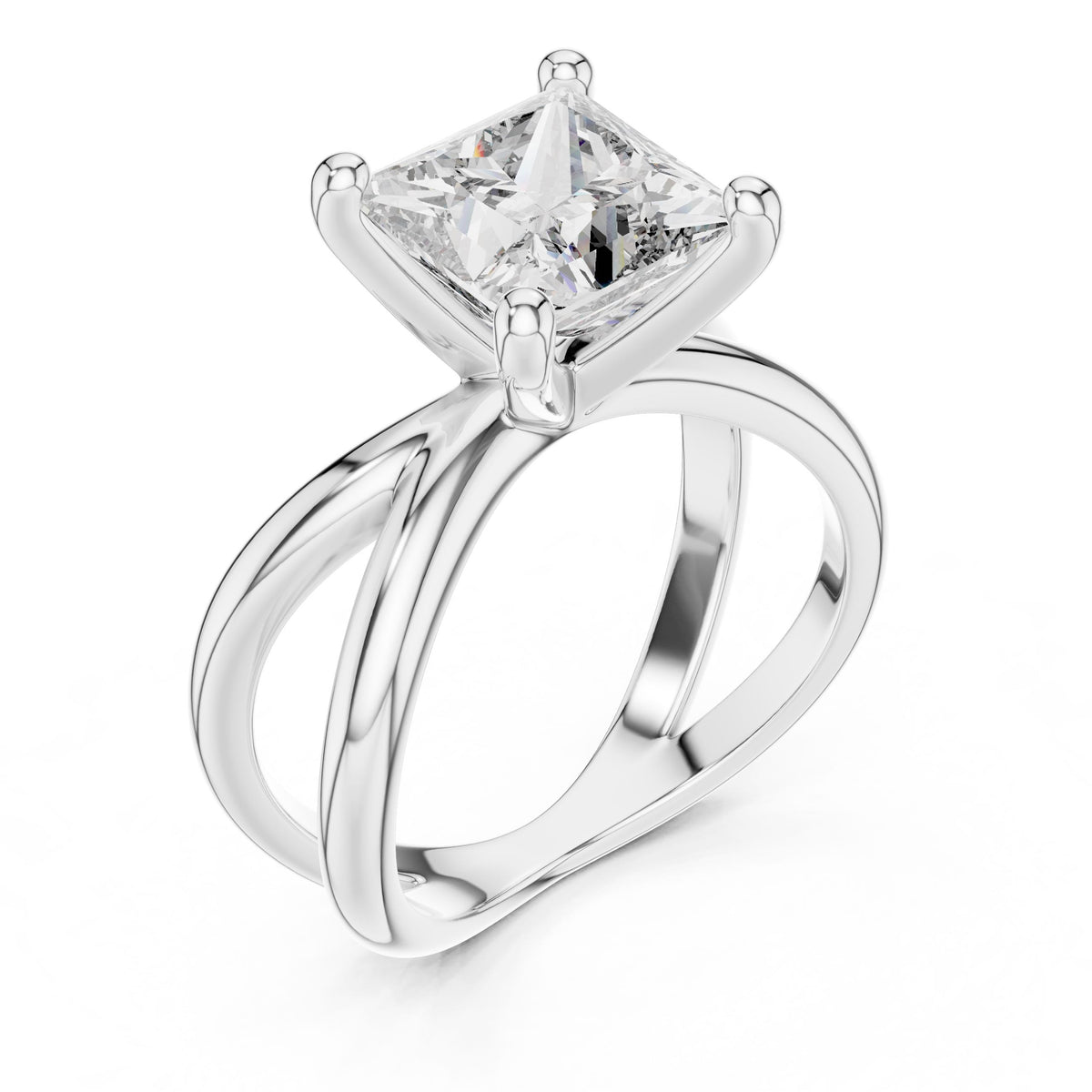 Twisted-Shank Princess Solitaire Ring with Lab-Grown Diamonds, 14K Gold, White Gold