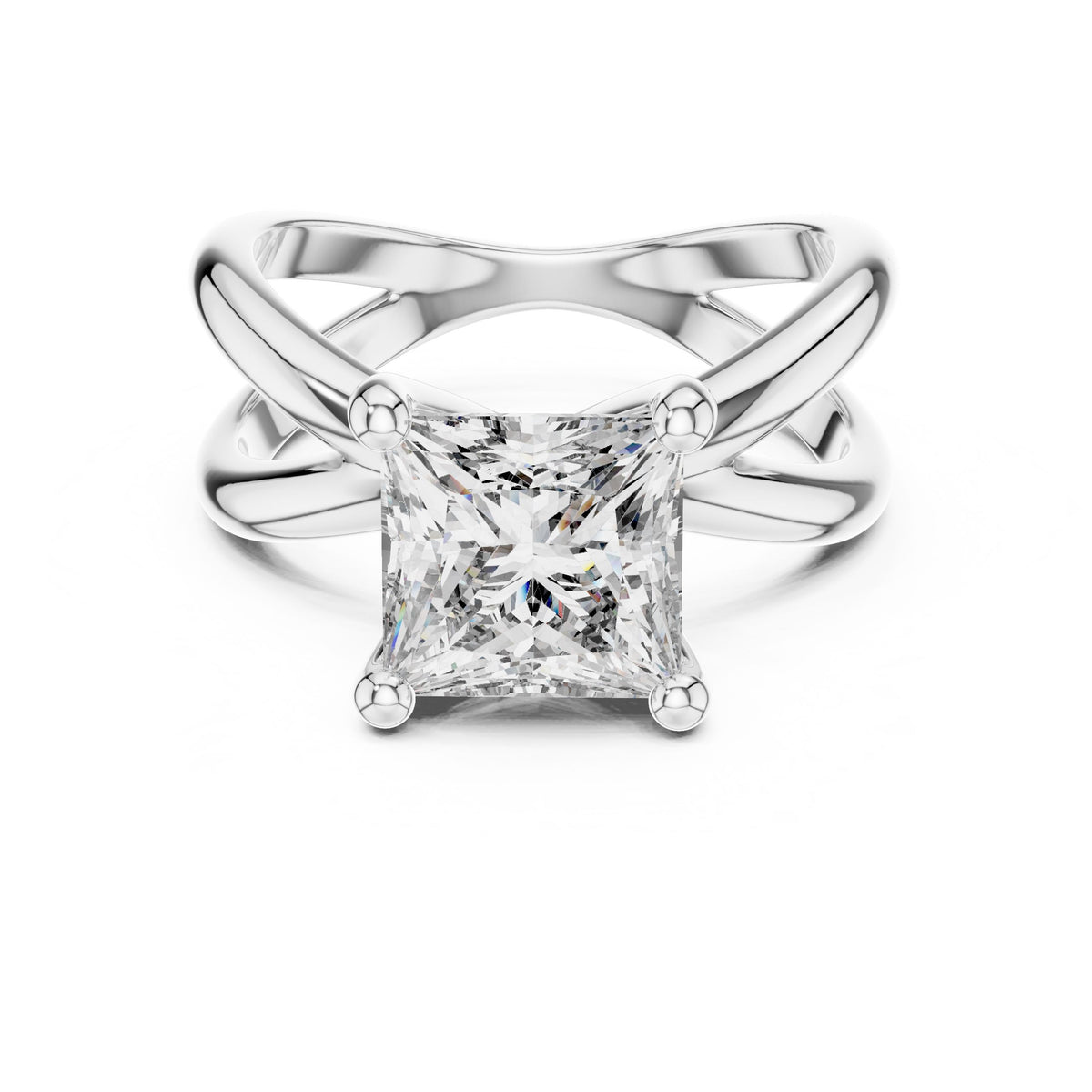 Twisted-Shank Princess Solitaire Ring with Lab-Grown Diamonds, Vermil – 925 Silver with 18K Gold Plating, White Gold
