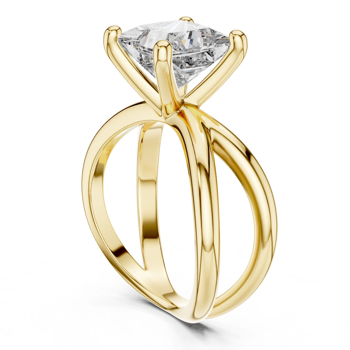 Twisted-Shank Princess Solitaire Ring with Lab-Grown Diamonds, 18K Gold, Yellow Gold