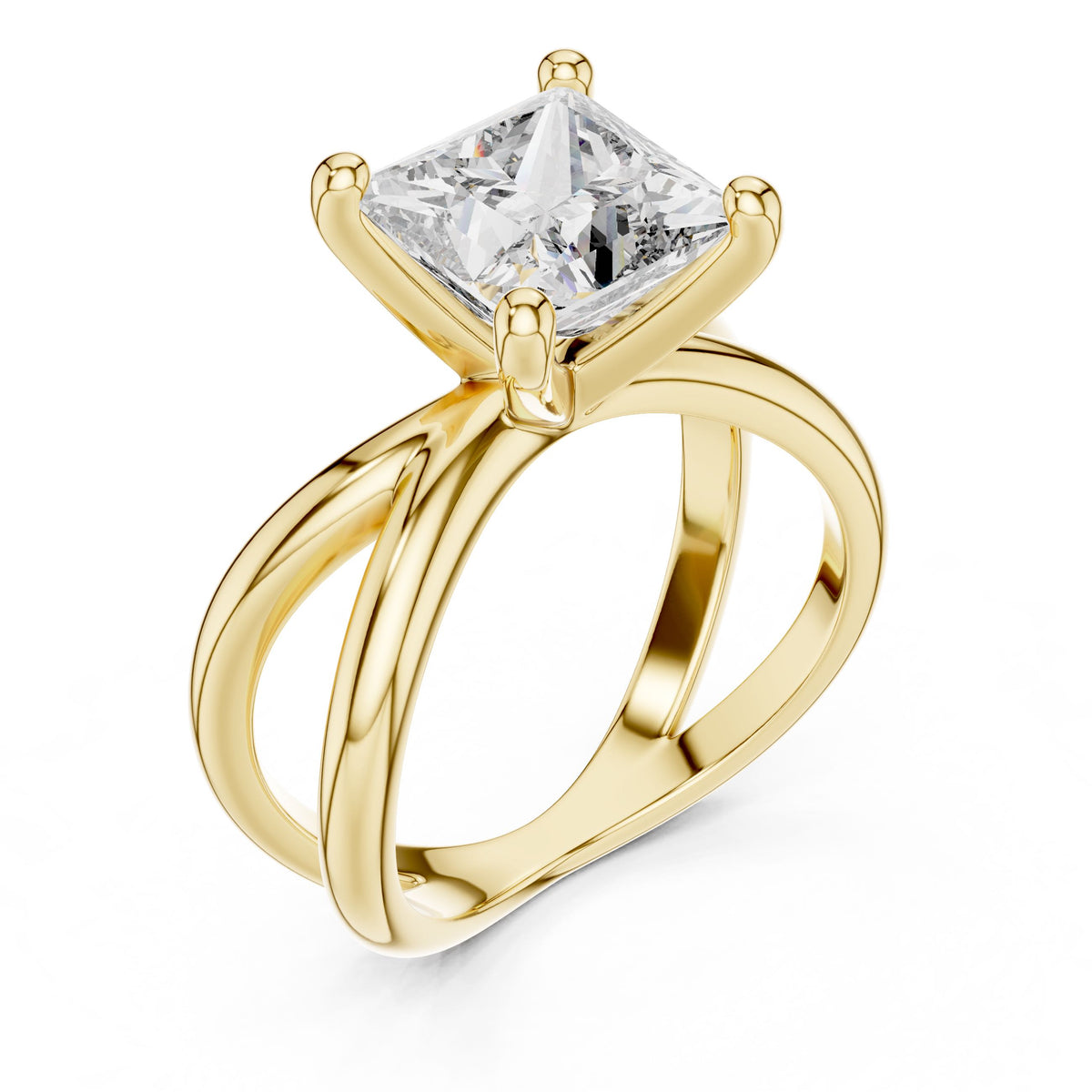 Twisted-Shank Princess Solitaire Ring with Lab-Grown Diamonds, 14K Gold, Yellow Gold