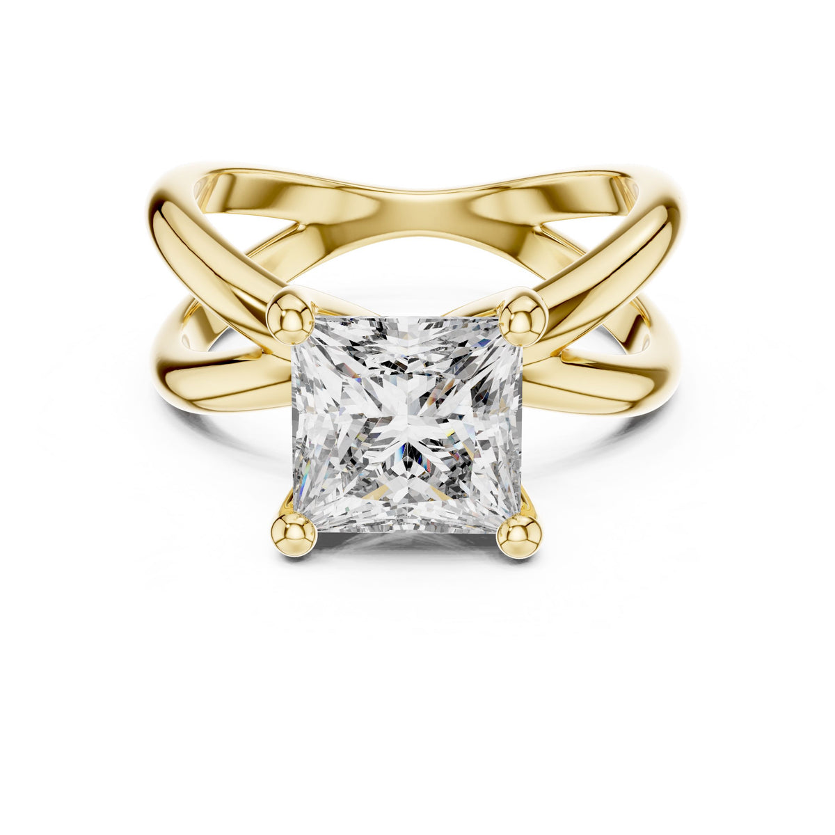 Twisted-Shank Princess Solitaire Ring with Lab-Grown Diamonds, Vermil – 925 Silver with 18K Gold Plating, Yellow Gold