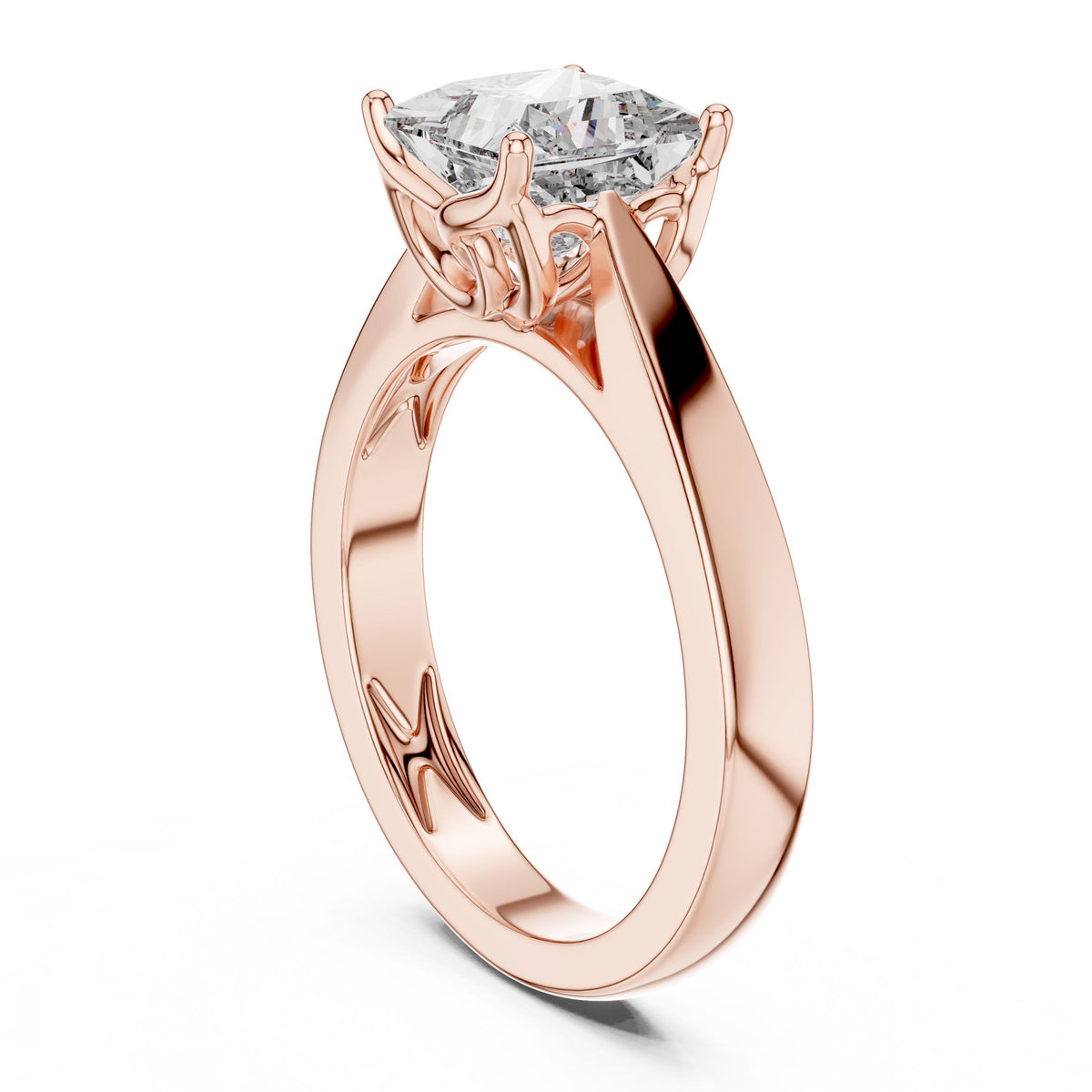 Tapered-Shank Princess Solitaire Ring with Lab-Grown Diamonds, 18K Gold, Rose Gold
