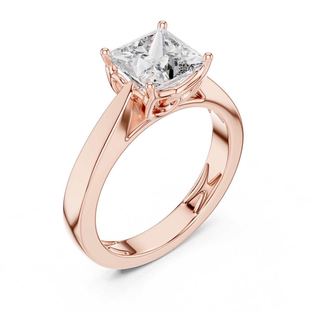 Tapered-Shank Princess Solitaire Ring with Lab-Grown Diamonds, 14K Gold, Rose Gold