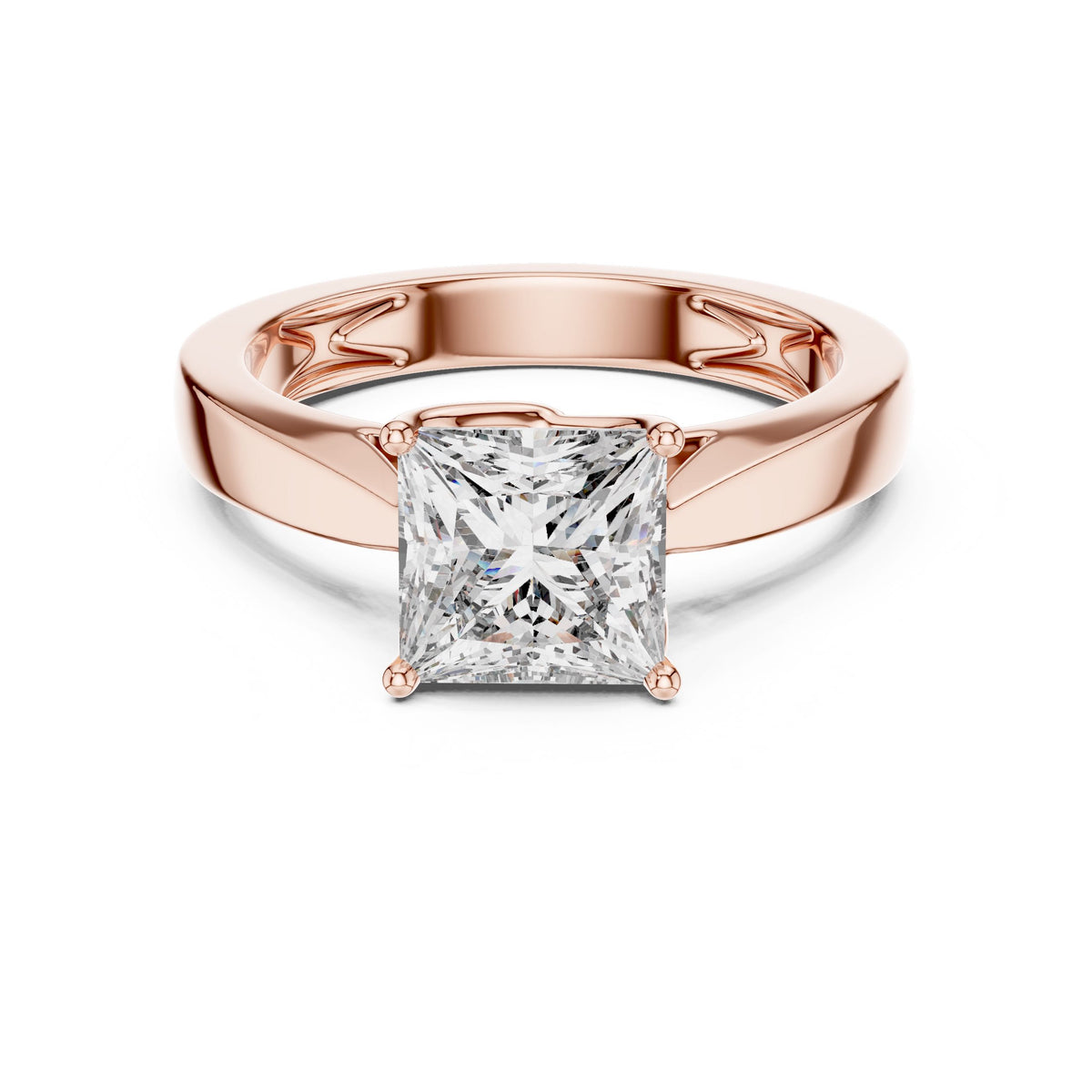 Tapered-Shank Princess Solitaire Ring with Lab-Grown Diamonds, Vermil – 925 Silver with 18K Gold Plating, Rose Gold