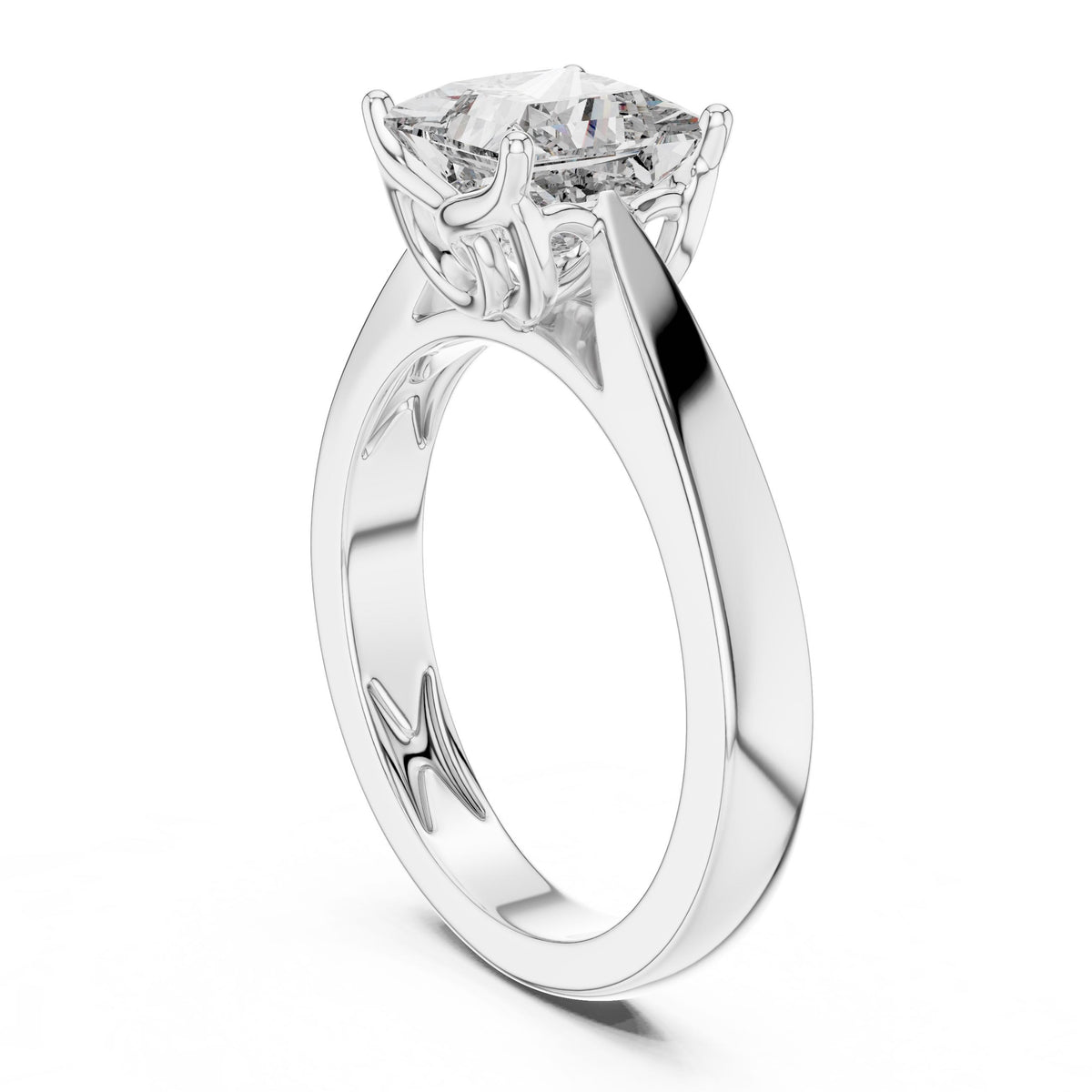 Tapered-Shank Princess Solitaire Ring with Lab-Grown Diamonds, 18K Gold, White Gold