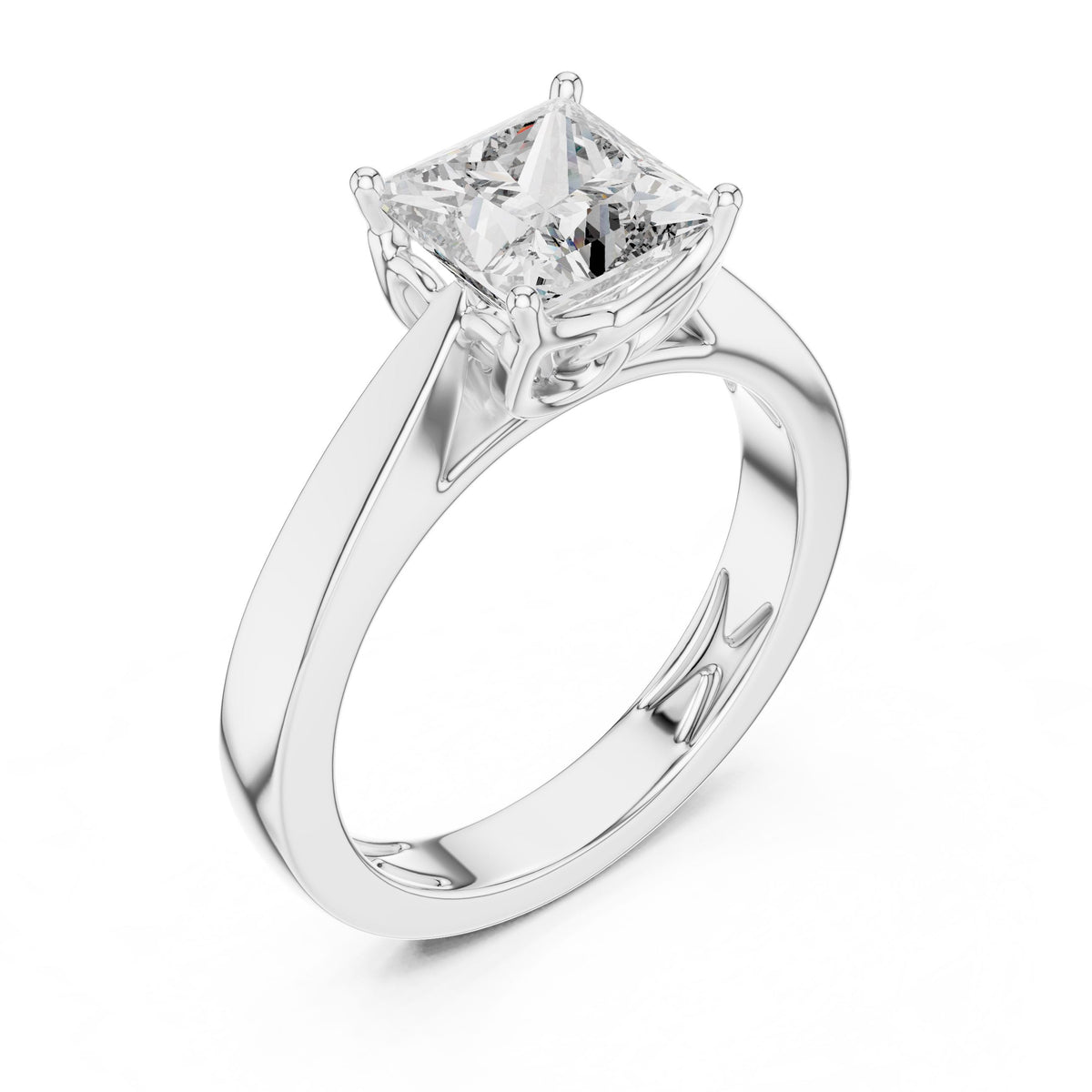 Tapered-Shank Princess Solitaire Ring with Lab-Grown Diamonds, 14K Gold, White Gold