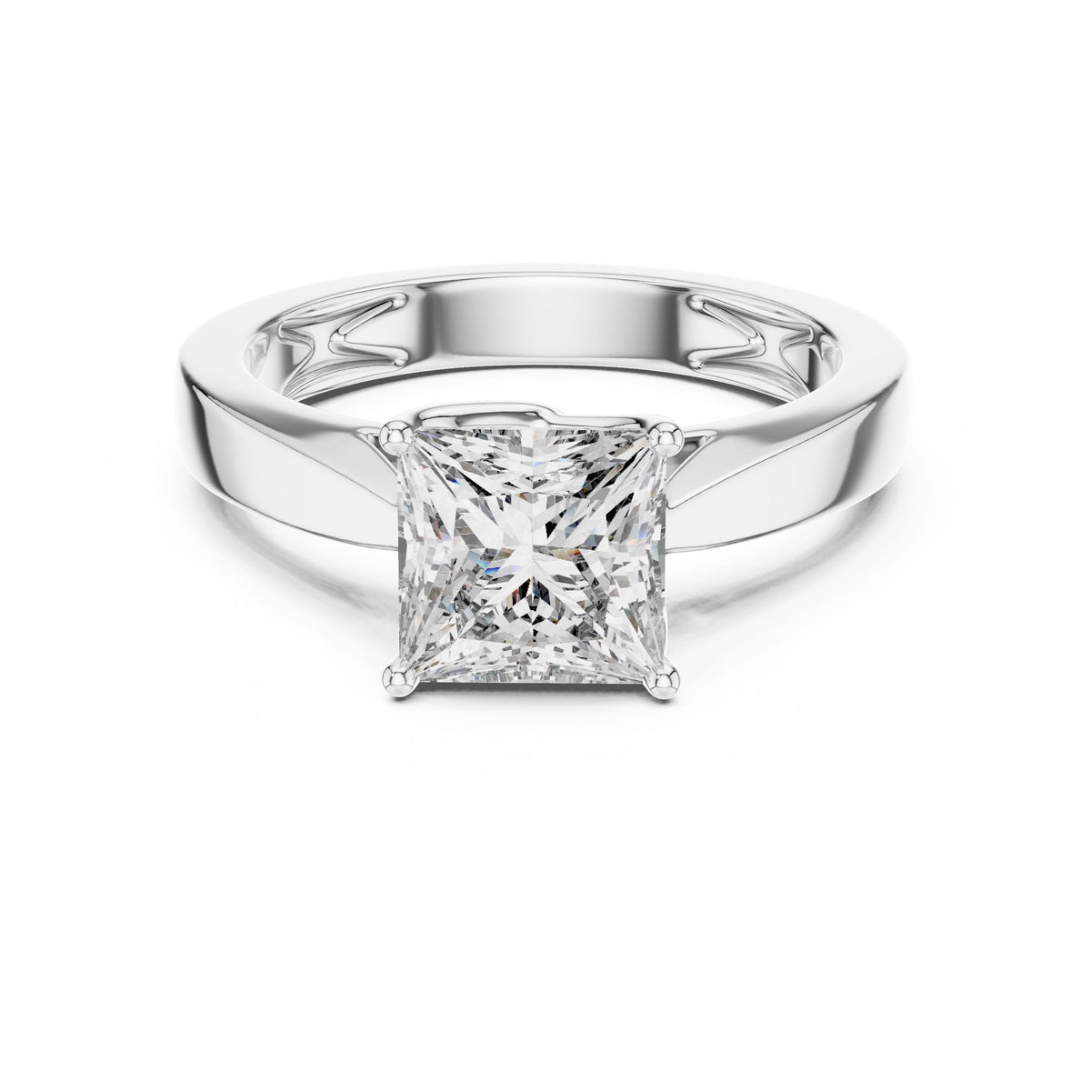 Tapered-Shank Princess Solitaire Ring with Lab-Grown Diamonds, Vermil – 925 Silver with 18K Gold Plating, White Gold