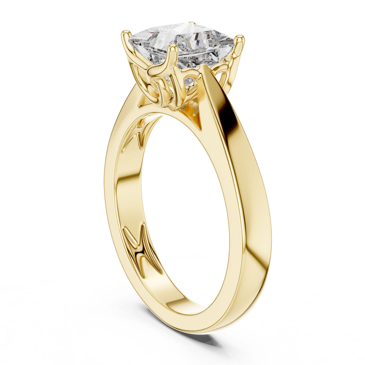 Tapered-Shank Princess Solitaire Ring with Lab-Grown Diamonds, 18K Gold, Yellow Gold