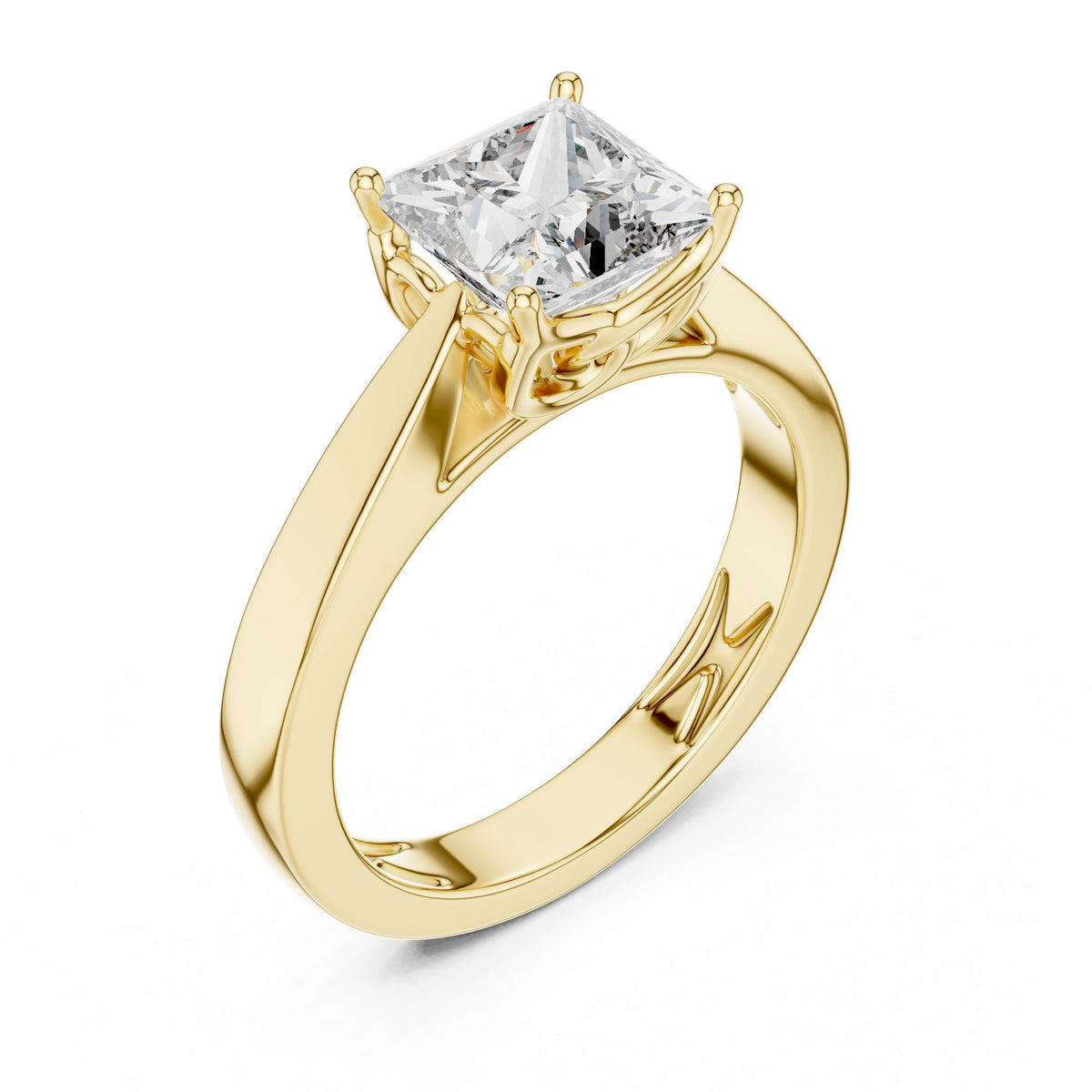 Tapered-Shank Princess Solitaire Ring with Lab-Grown Diamonds, 14K Gold, Yellow Gold