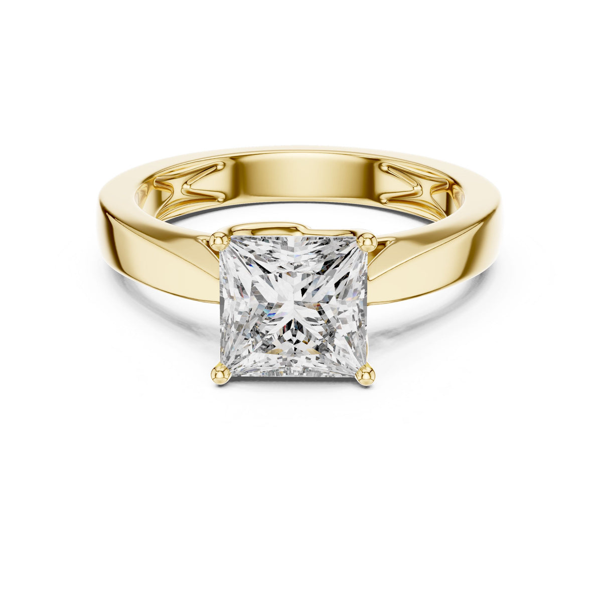 Tapered-Shank Princess Solitaire Ring with Lab-Grown Diamonds, Vermil – 925 Silver with 18K Gold Plating, Yellow Gold