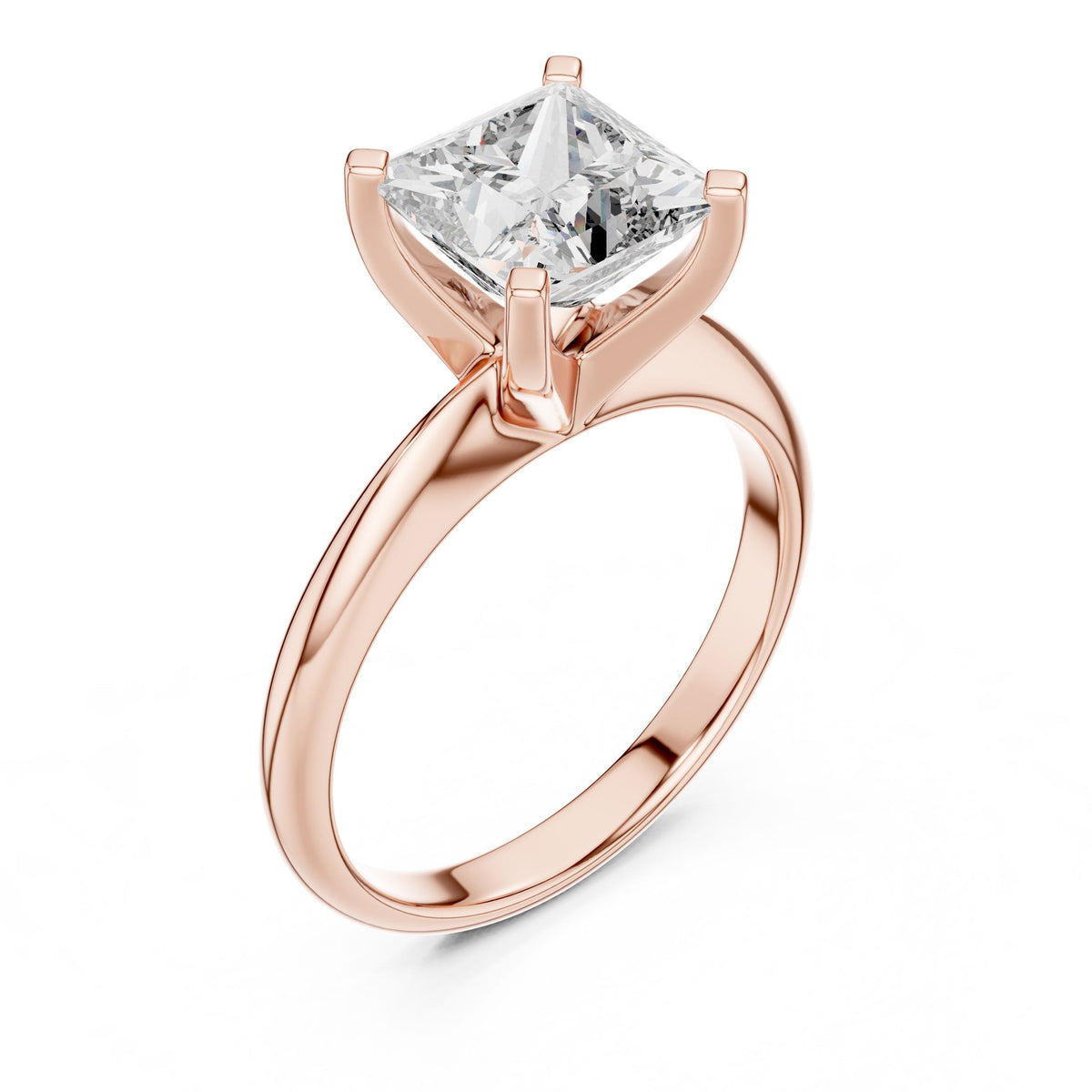 Classic Princess Solitaire Diamond Ring with Lab-Grown Diamonds, 14K Gold, Rose Gold