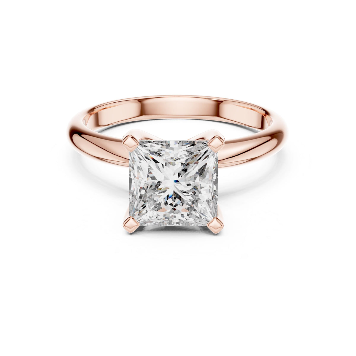 Classic Princess Solitaire Diamond Ring with Lab-Grown Diamonds, Vermil – 925 Silver with 18K Gold Plating, Rose Gold