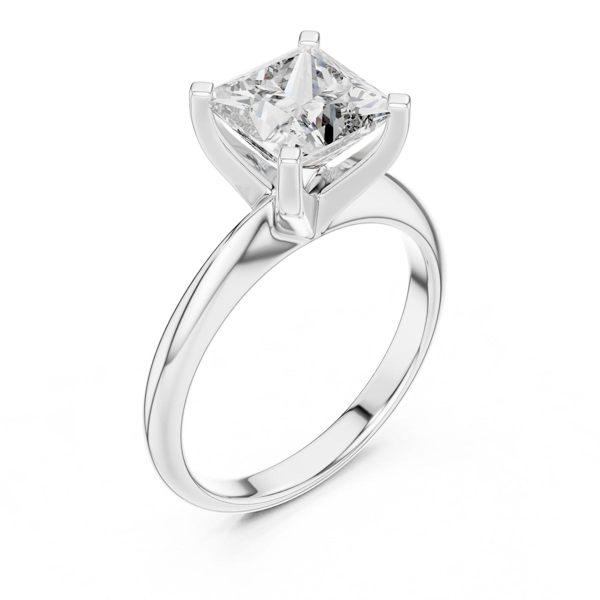 Classic Princess Solitaire Diamond Ring with Lab-Grown Diamonds, 14K Gold, White Gold