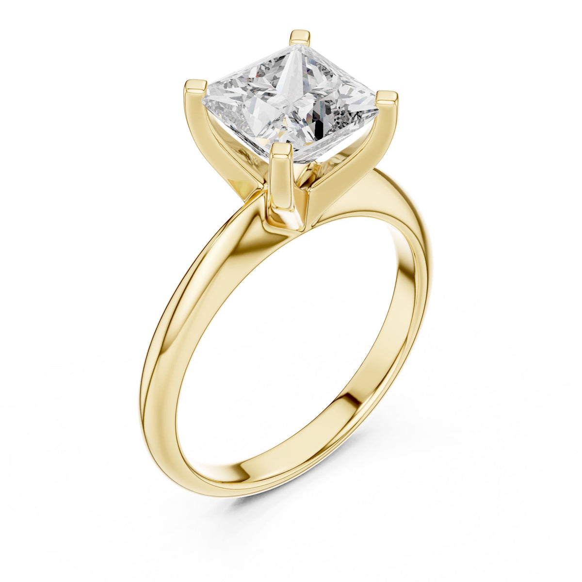 Classic Princess Solitaire Diamond Ring with Lab-Grown Diamonds, 14K Gold, Yellow Gold