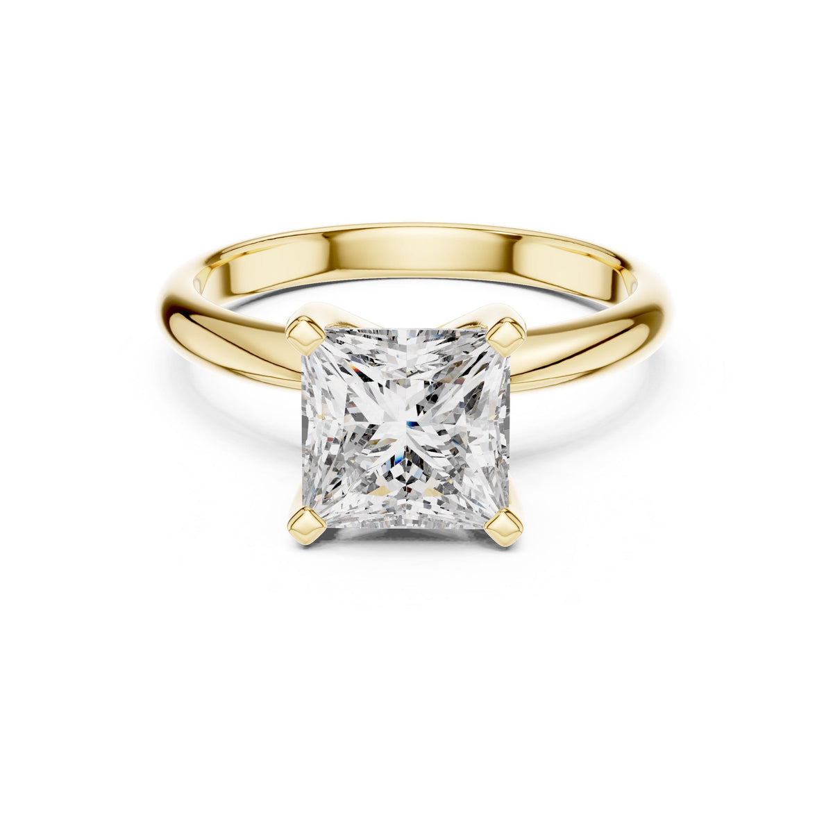 Classic Princess Solitaire Diamond Ring with Lab-Grown Diamonds, Vermil – 925 Silver with 18K Gold Plating, Yellow Gold